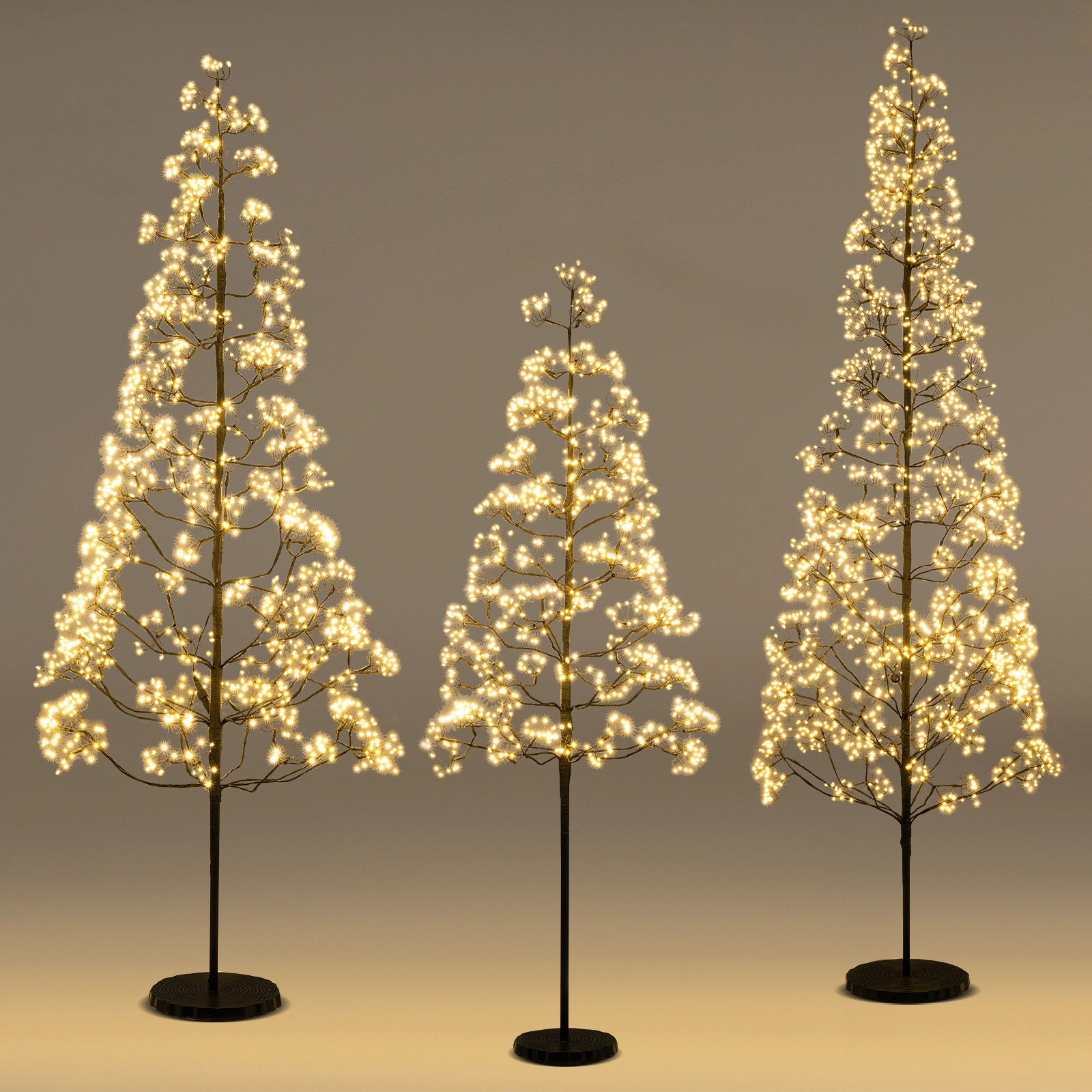 LJG 5/6/7 FT Lighted Alpine Tree with Warm White Light LED Lights Pre-Lit Artificial Cedar Tree with Weighted Base