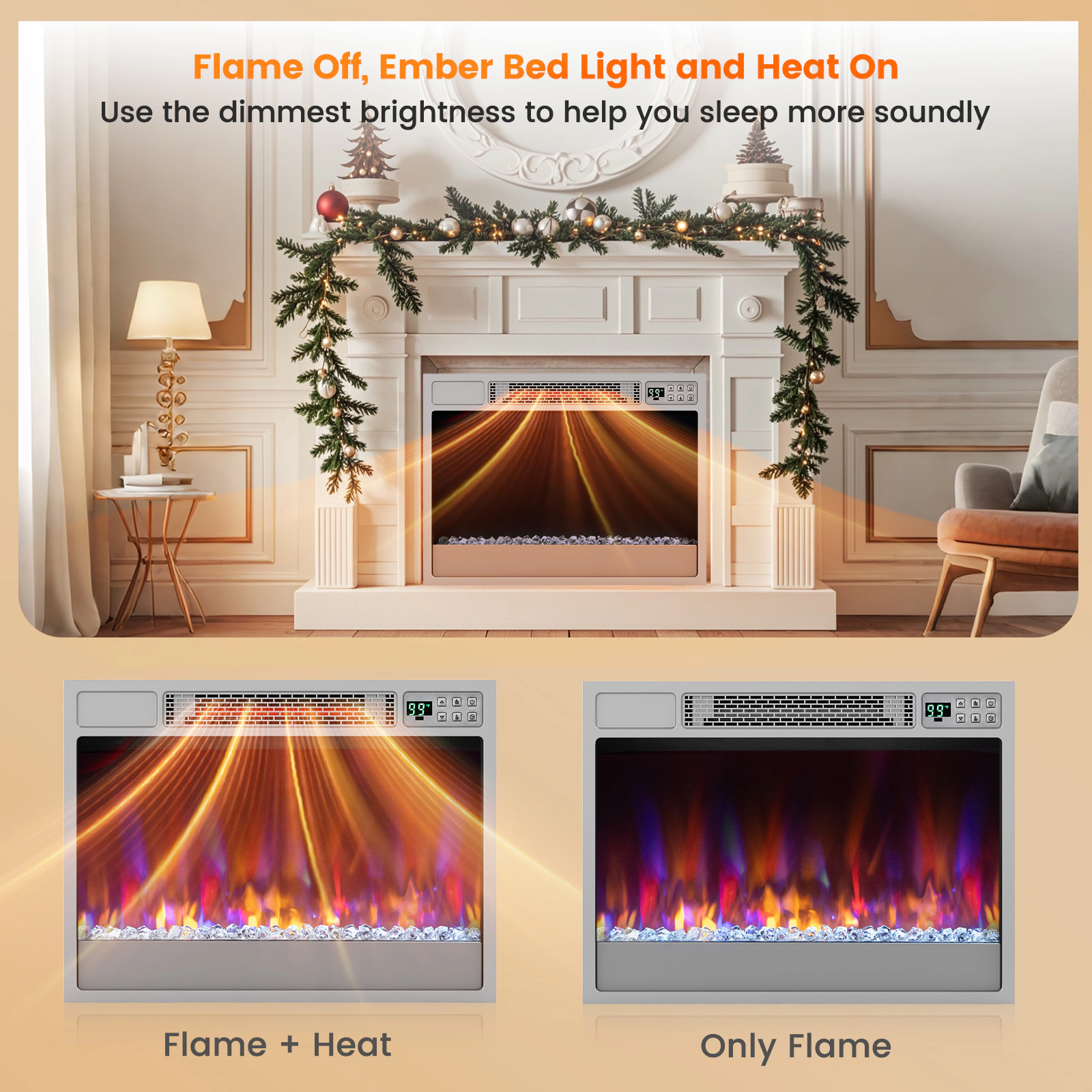 SUGIFT 23-in Infrared Quartz 5 Brightness Levels Recessed Electric Fireplace 25-in x 5-in x 18-in 1500W Silver