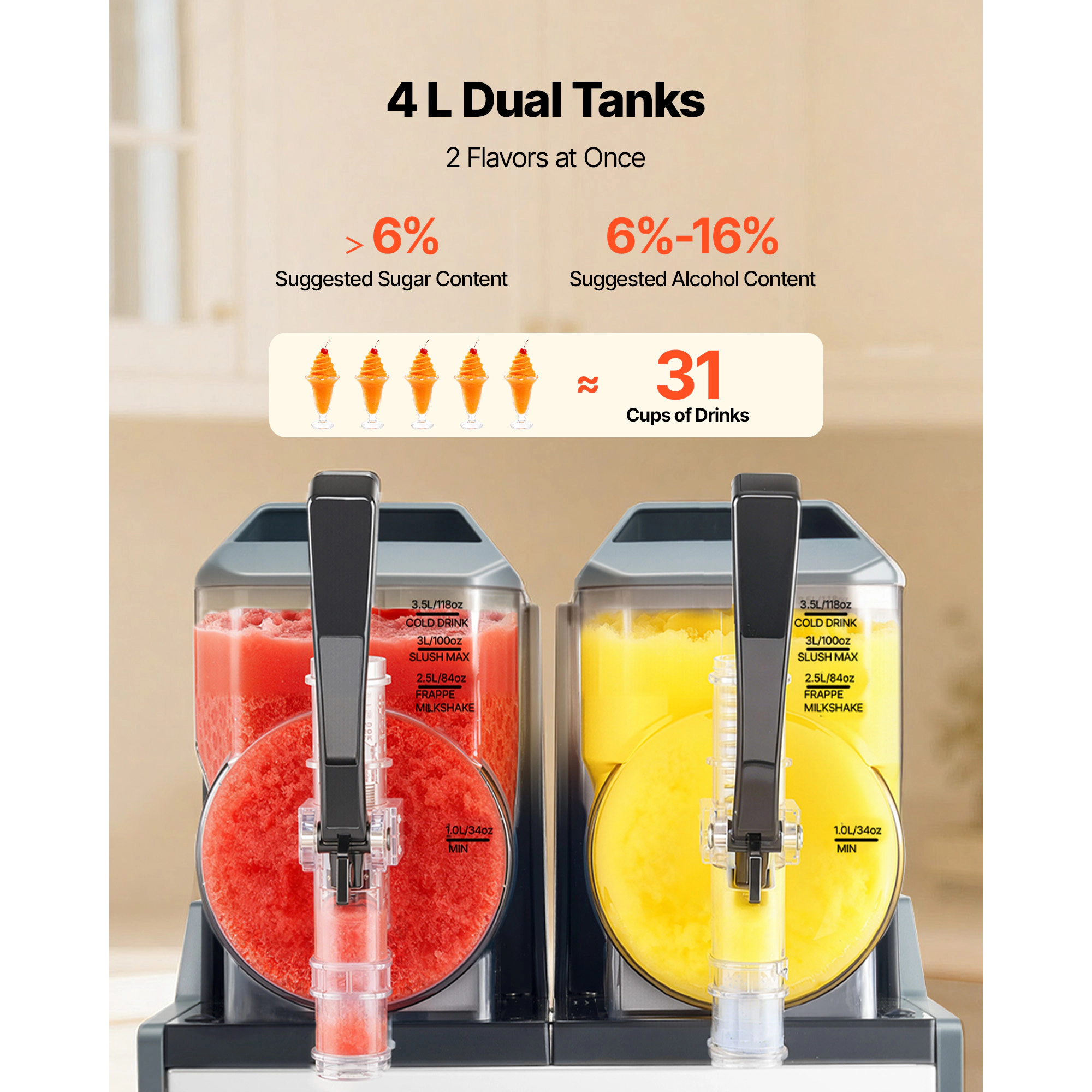 HONGGE Slushie Machine / 2 Tank Slushy Machine for Home No Ice Needed Frozen Drink Maker Margarita Maker with