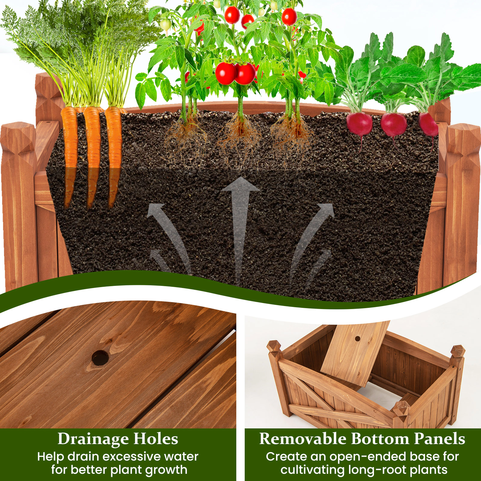 Hivvago Wooden Elevated Garden Bed with Drainage System