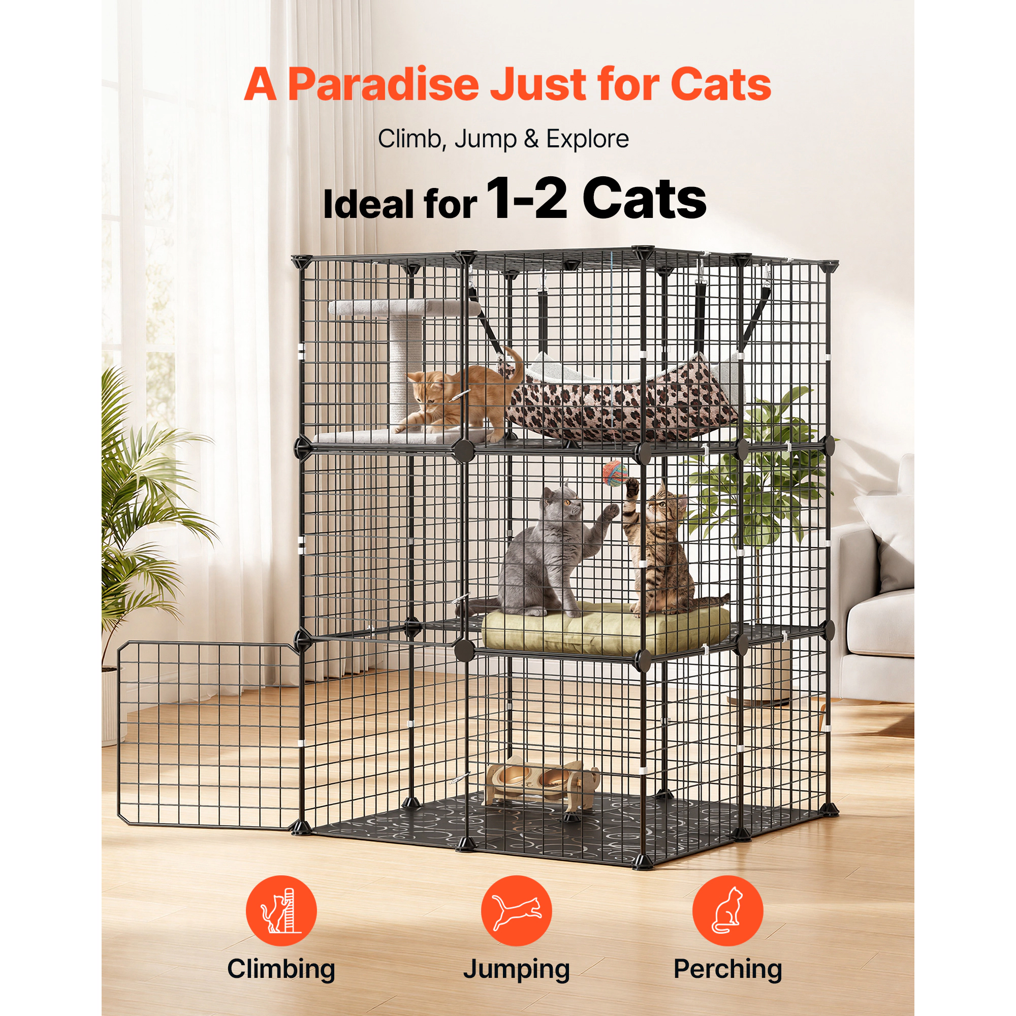 HONGGE Cat Cage DIY Cat Playpen Indoor Enclosure Detachable Metal Wire Kennel Crate with Large Exercise Place Ideal for
