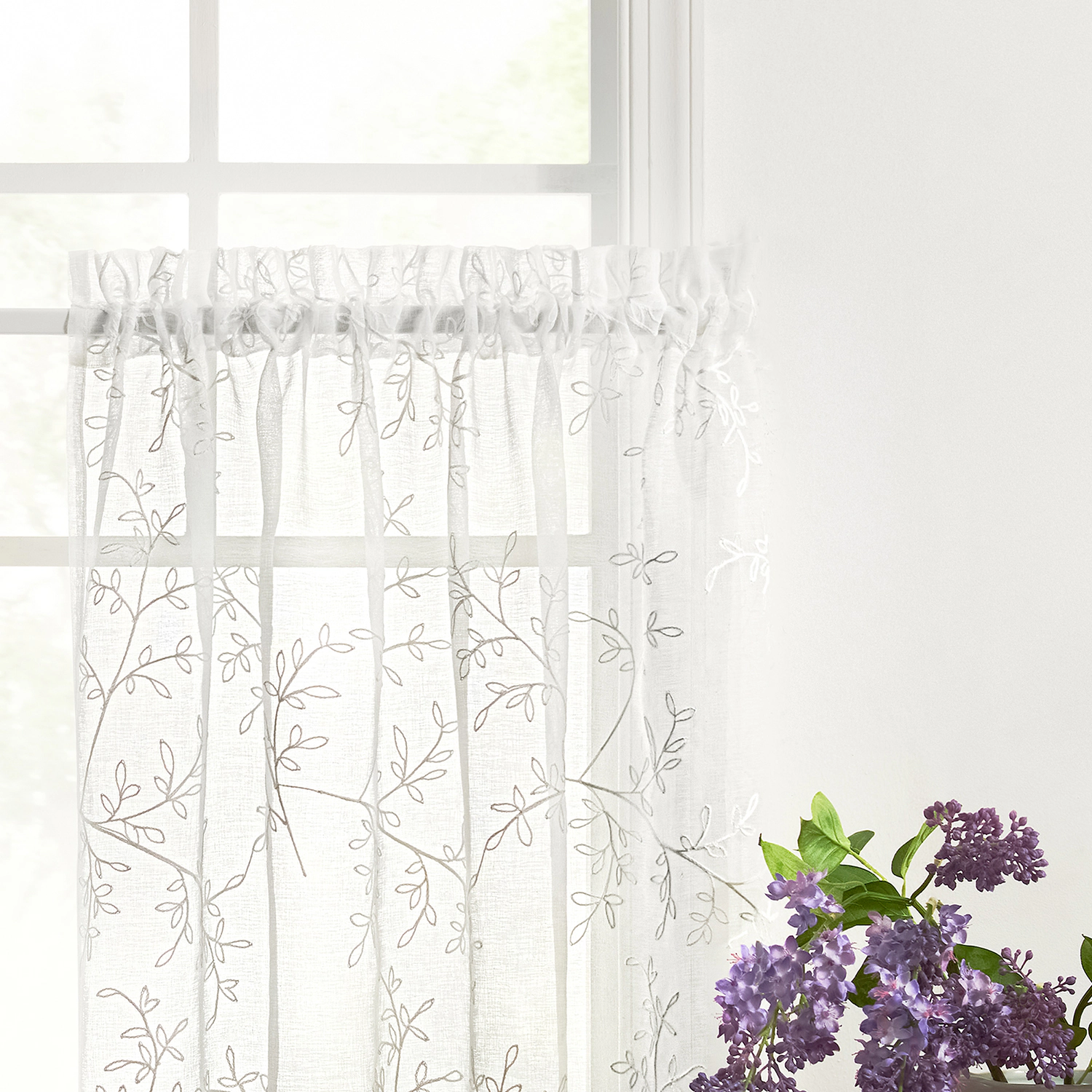Ellis Curtain Brewster 100% Polyester Embroide Sheer Rod Pocket Tiers