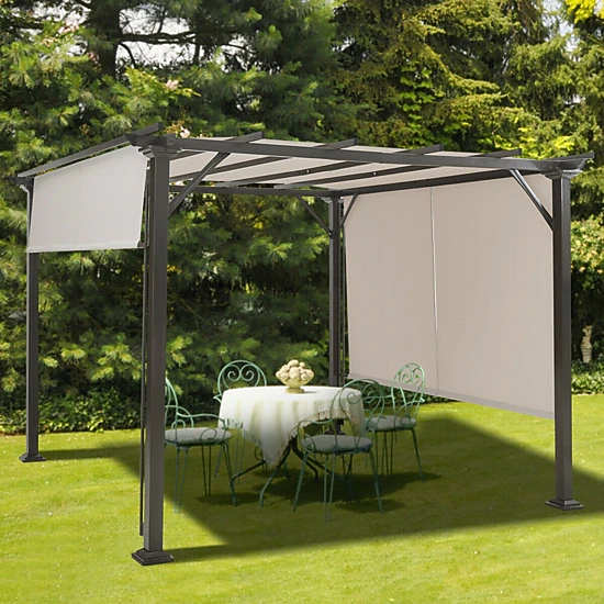 SUGIFT 10-ft x 10-ft Beige Metal Frame Patio Gazebo with Retractable Waterproof Canopy and 8 Anchors