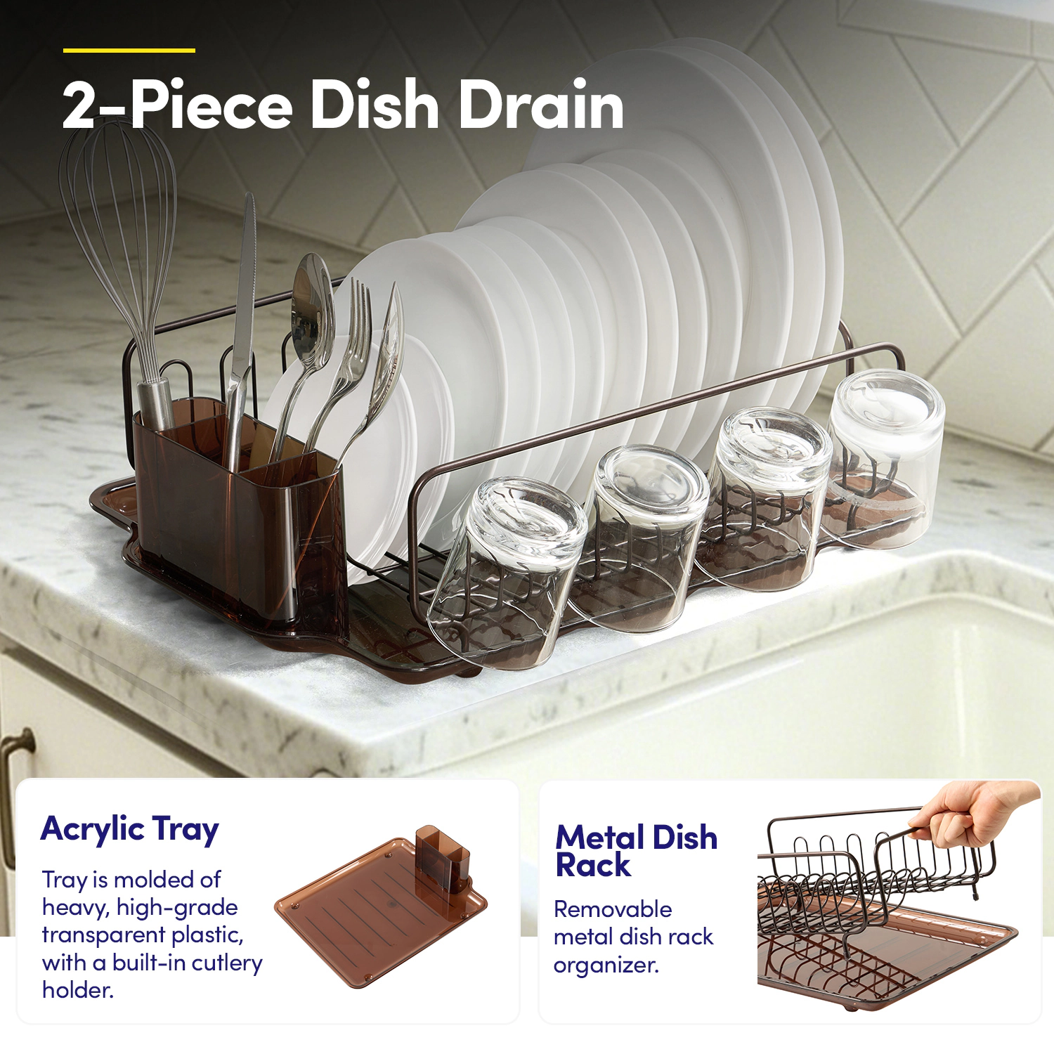 Sweet Home Collection 2-Piece Acrylic Dish Drying Rack with Drain Board