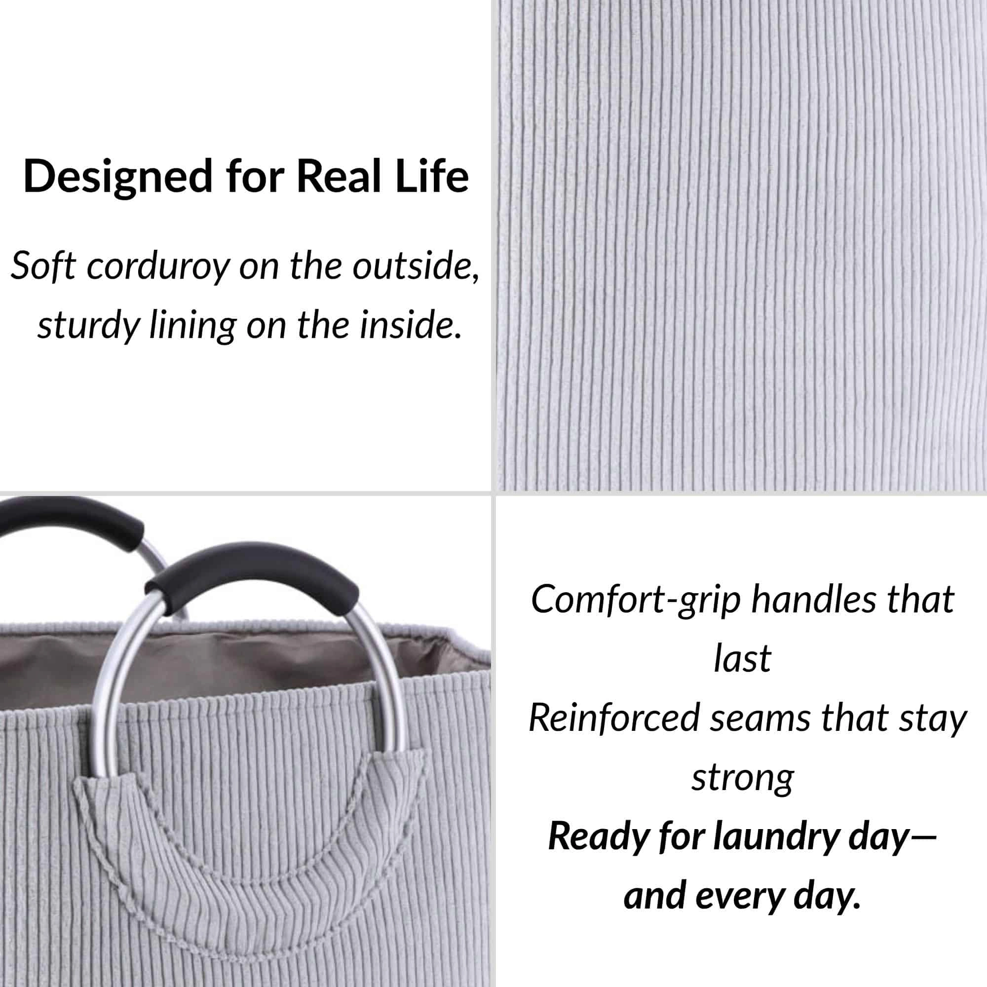 Evideco French Home Goods 55L Corduroy Laundry Hamper - Rectangular, EVA-Lined, Foldable