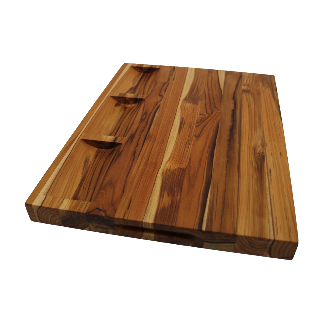 EcoDecors CBT-20 20" x 15" Teak Cutting Board Natural Grain with Juice Channel and Built-In Handles
