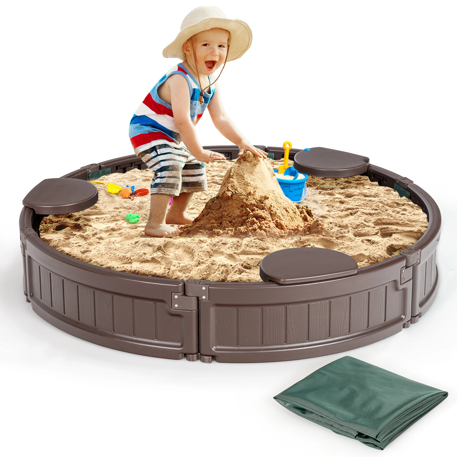 LJG Kids Sandbox with Built-in Corner Seat and Cover