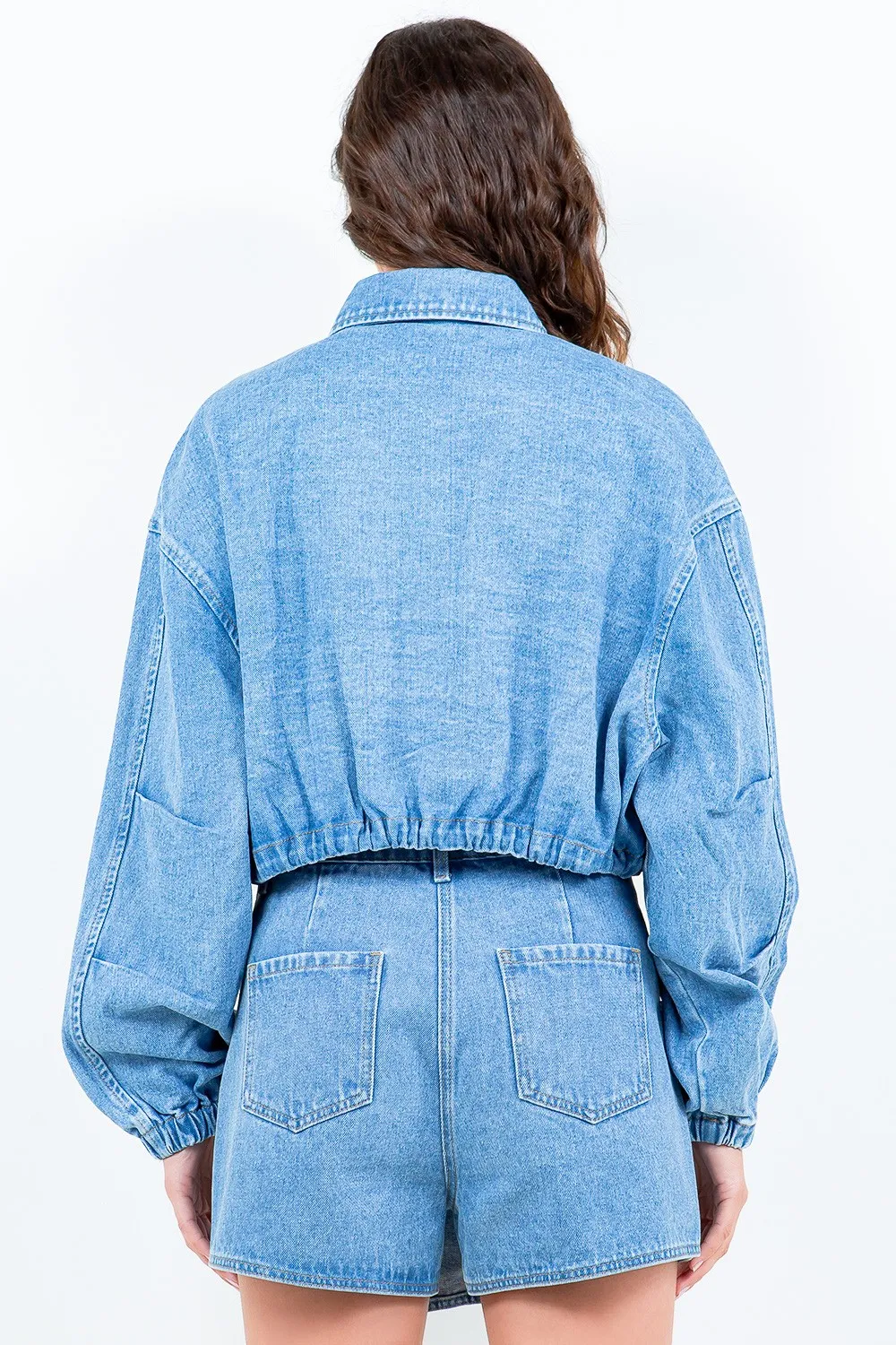 TRUEDAMES Women Drawstring Waist Crop Denim Jacket