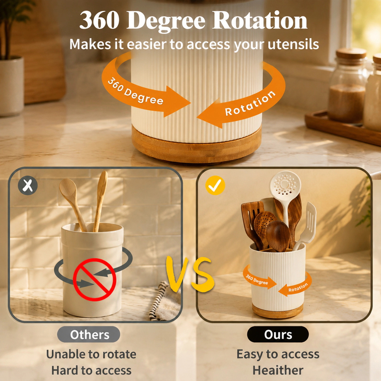 WZK 3-Pack Rotating Ceramic 25 Pcs Removable Compartment Utensil Holder