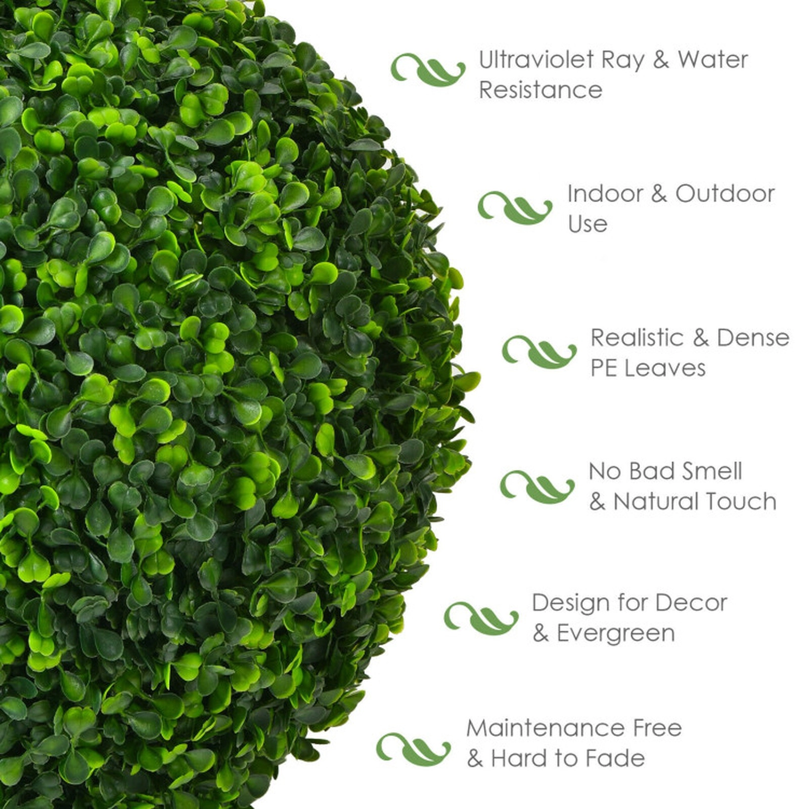 SUGIFT Set of 2 19-in Artificial Boxwood Topiary Balls with UV Protection Fade Resistance and Clip Halves