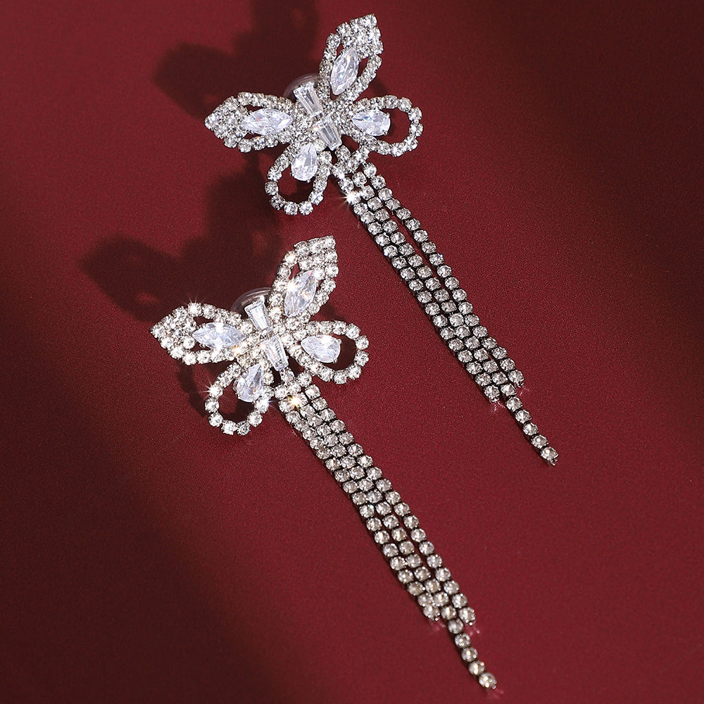 SOHI Women's The Bijou-Papillon Drop Earrings - Crystal Silver