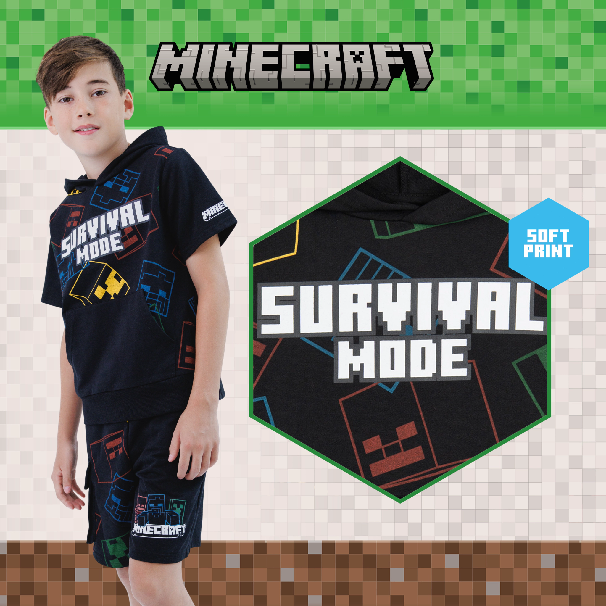 Minecraft Boys' 2-Piece Hooded Tee and Shorts Set