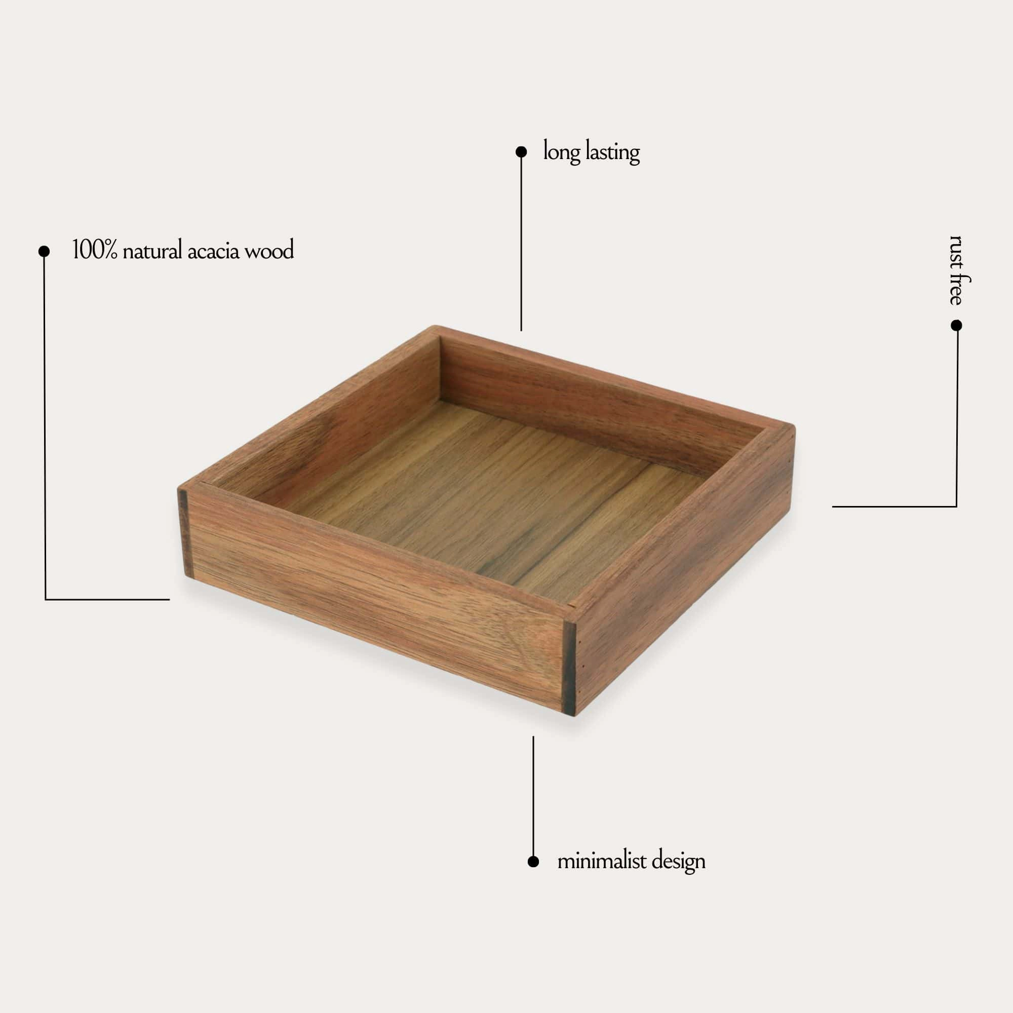 Evideco French Home Goods Acacia Wood Square Vanity Tray 6 x 6 x 1.6 in
