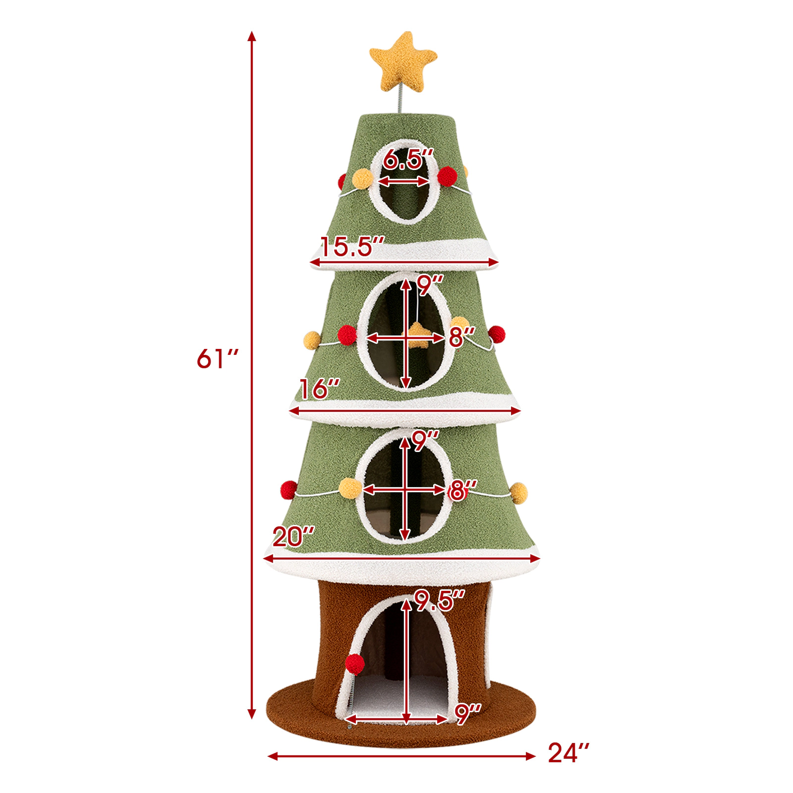 SUGIFT Green 61 in Christmas Cat Tree Holiday Cat Tower with 4 Condos