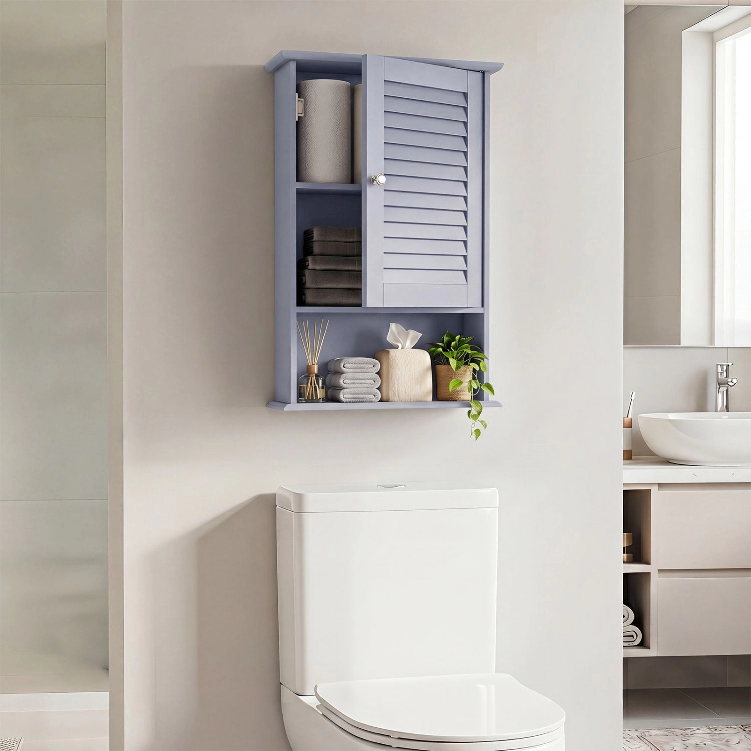 SlickBlue Bathroom Wall Cabinet with Adjustable Shelf and Open Storage