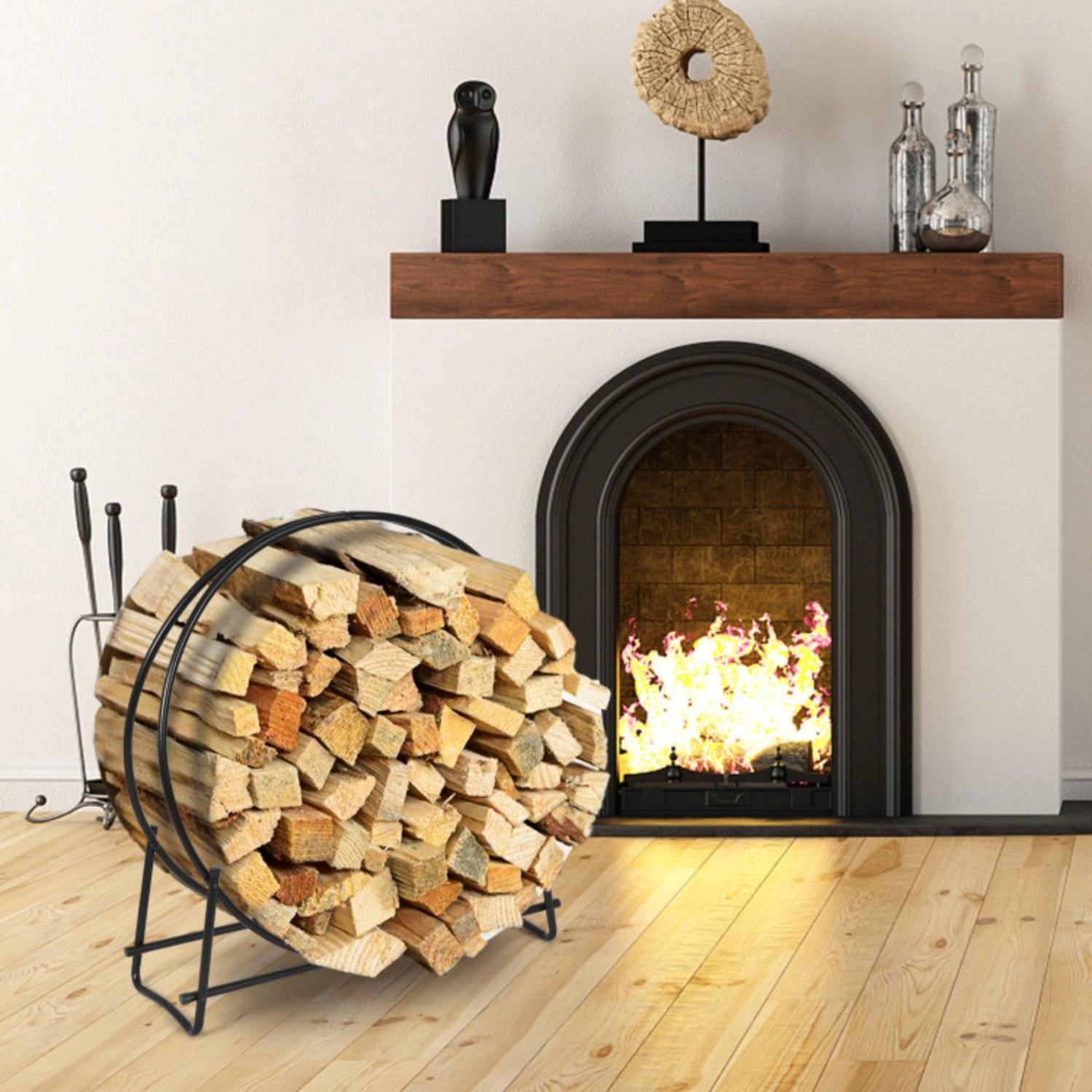 Hivvago 30-Inch Tubular Steel Log Hoop Firewood Storage Rack