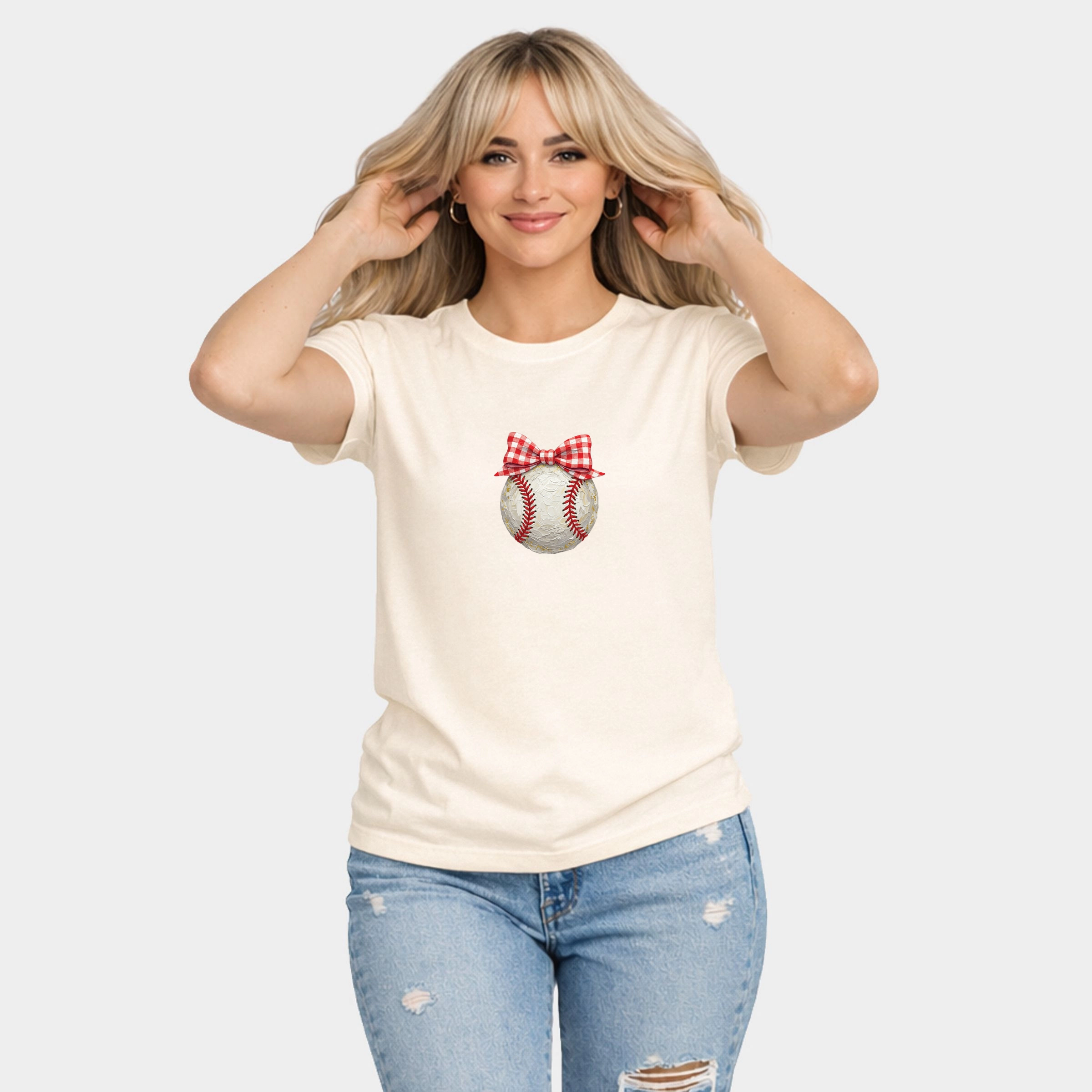 Simply Sage Market - Baseball Bow Faux Paint Women's Short Sleeve Graphic T-Shirt