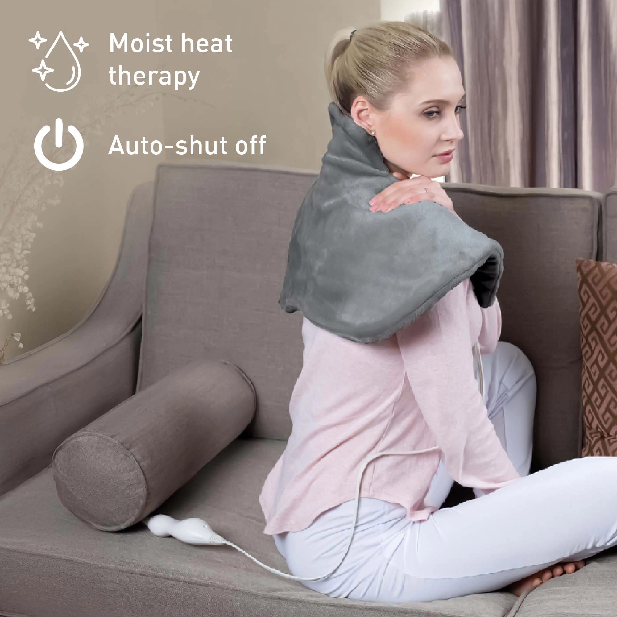 Pursonic Unisex Cozy Comfort Heated Relaxation Bundle – Heated Blanket, Neck & Shoulder Heating Pad & Massaging Wrap