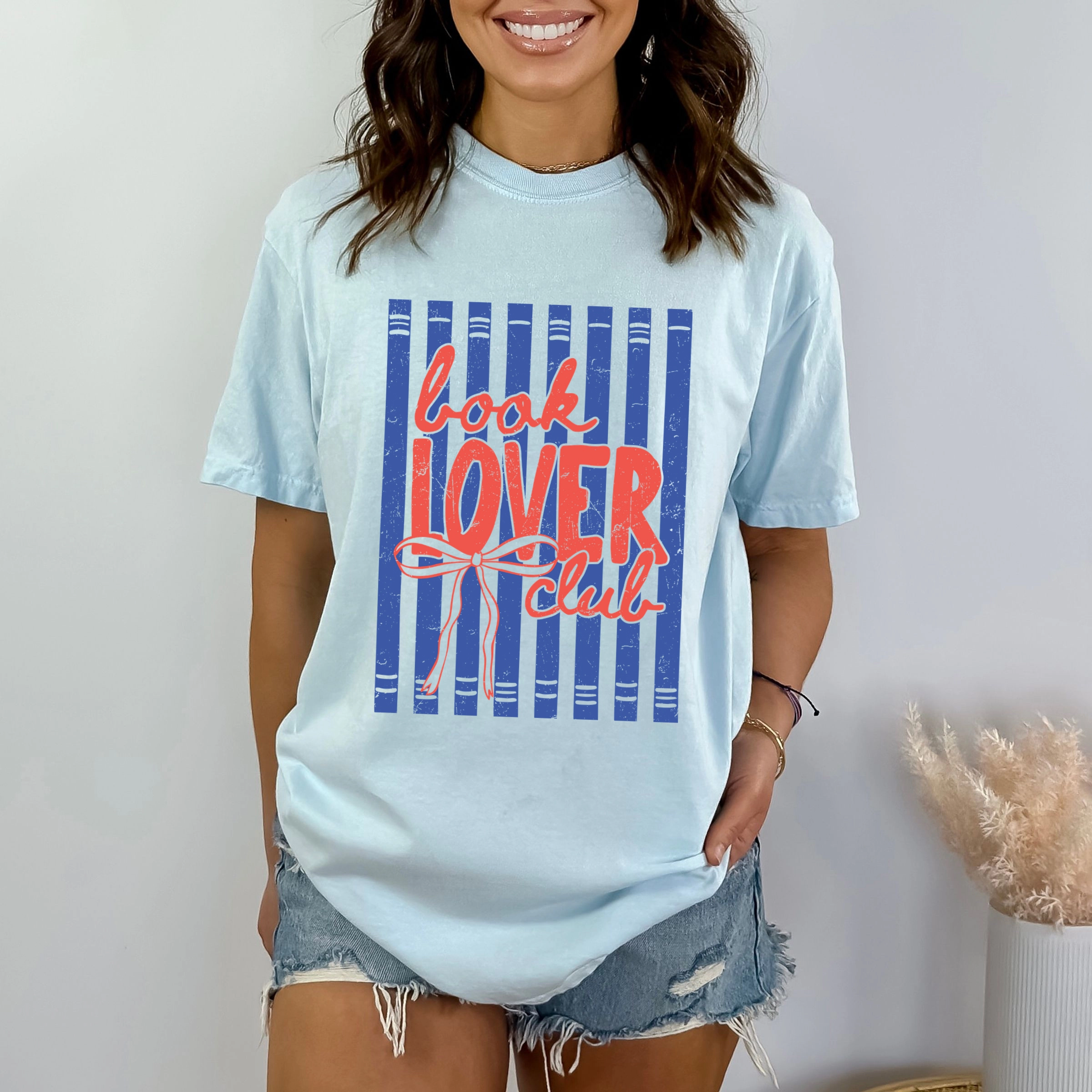 Simply Sage Market - Book Lover Club Stripes Women's Garment Dyed Graphic T-Shirt