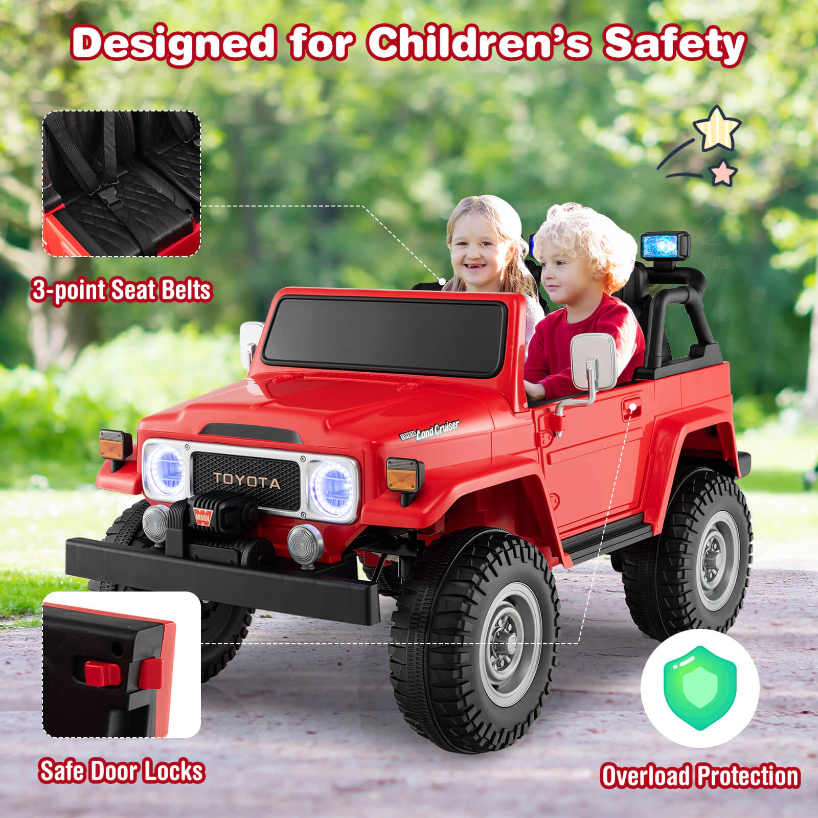 SUGIFT Red 2.4G Remote Control 2 Seat Kids 12V Licensed Toyota FJ40 Ride On Car