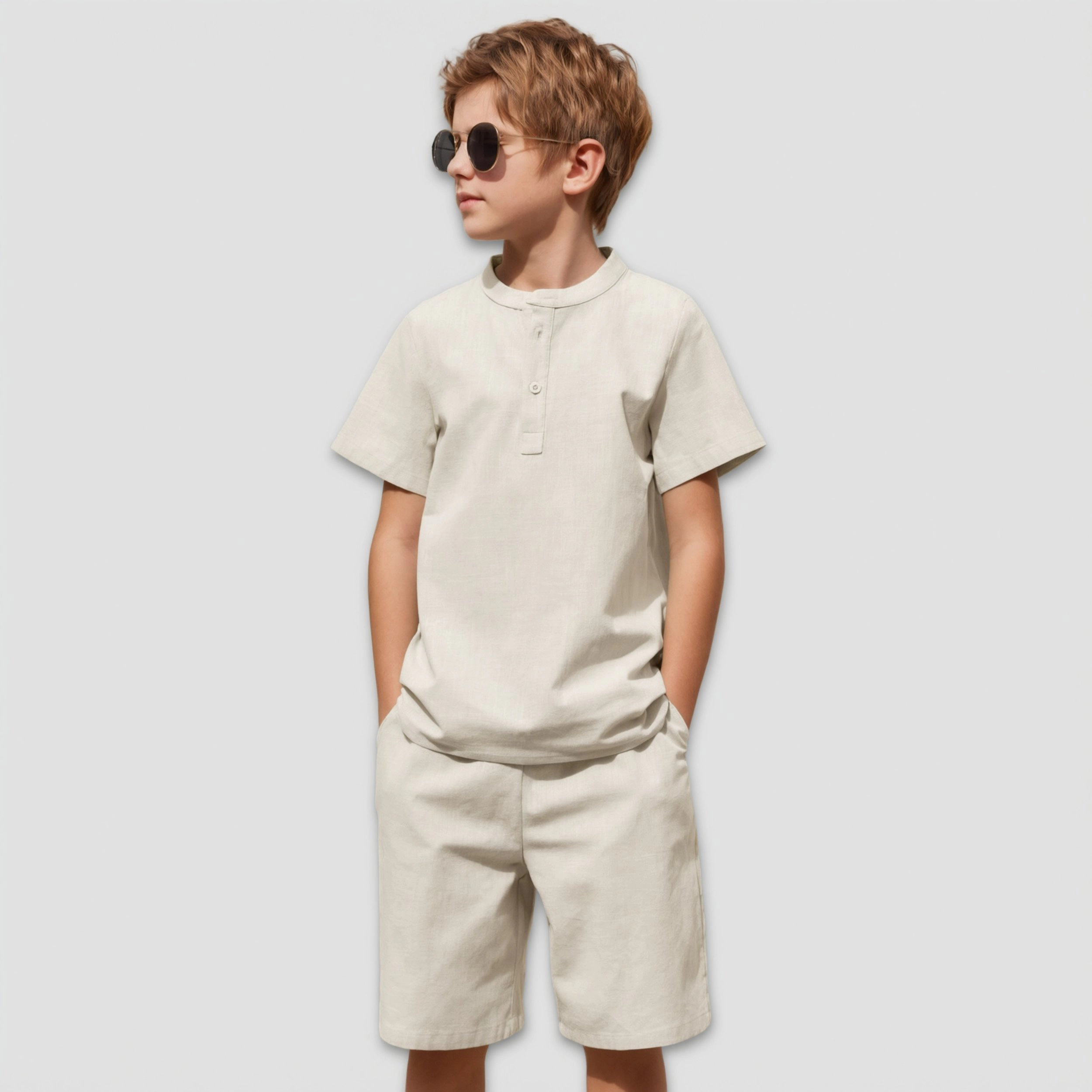 Arshiner Boys Cotton Linen Set Casual Henley Shirts Short Sleeve Beach Shorts Summer Outfits
