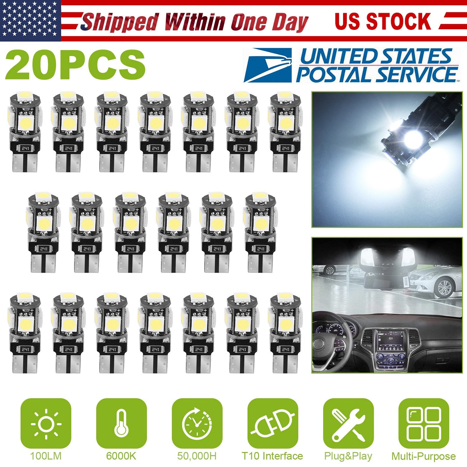 GBruno 20-Piece T10 LED Car Interior Light Bulb Kit