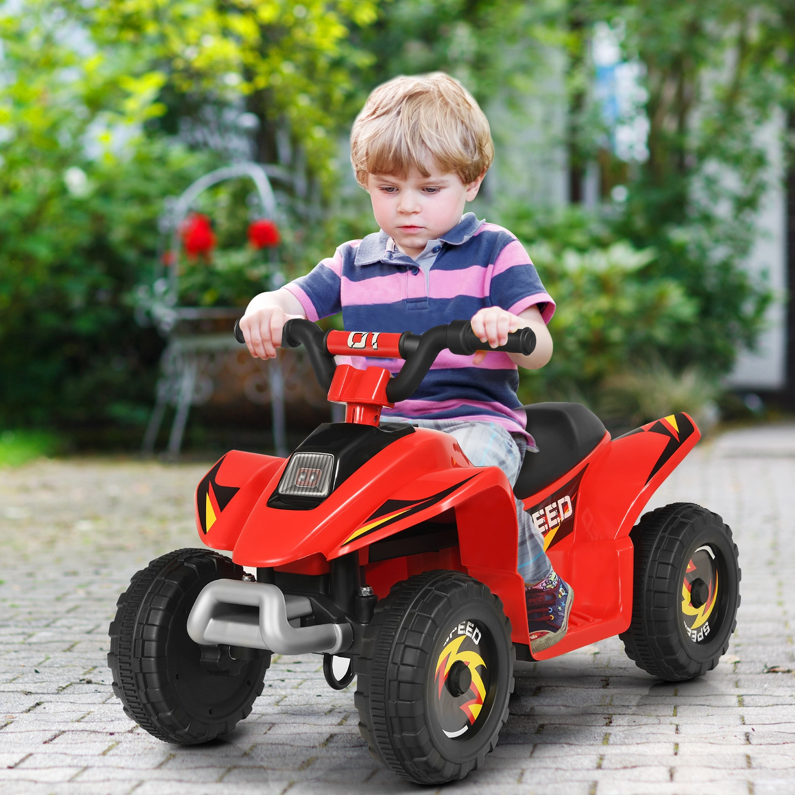 SUGIFT 6V Electric 4-Wheel Ride-On Quad ATV 66-lb Capacity Ages 3+ 28.5 x 15.5 x 18 in Body 50-Min Run Time Red