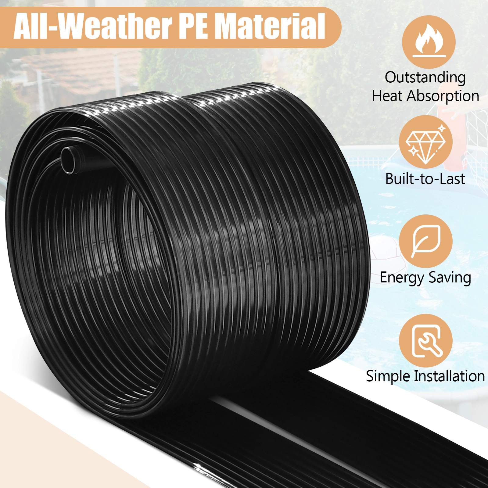 SUGIFT Black 2-Piece 20-ft Solar Pool Heater Panel Set with Elbow Connectors and End Caps 2.5-ft W