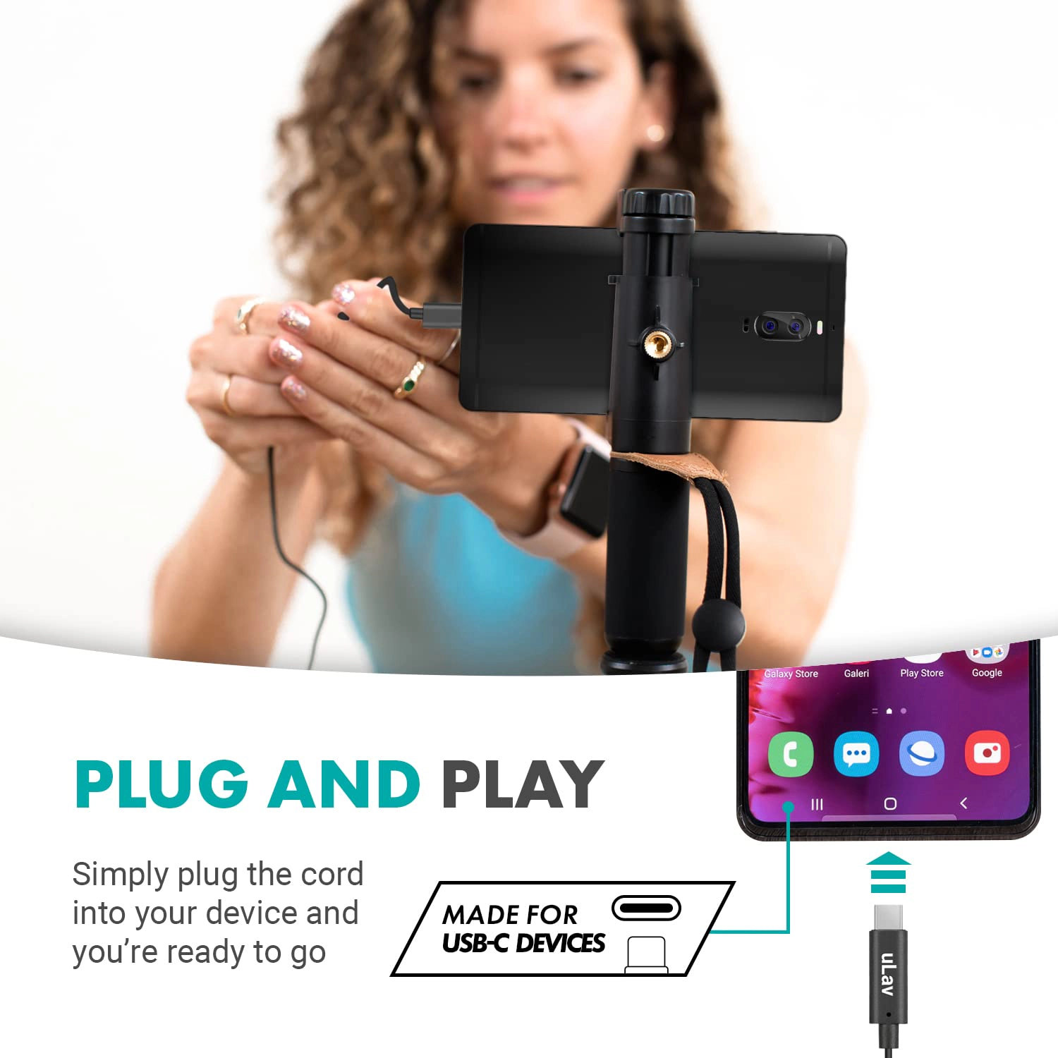 Movo uLav - Wired Omnidirectional USB-C Lavalier Clip On Microphone