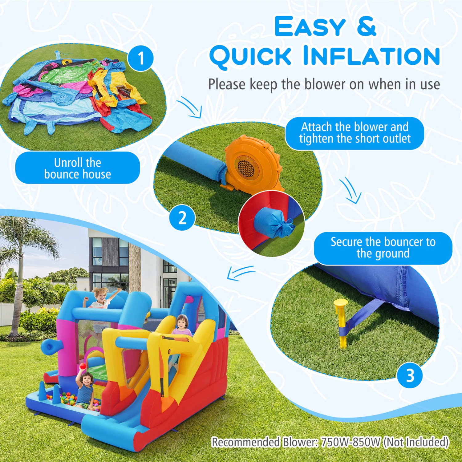 Hivvago Inflatable Bounce House 8-in-1 Excavator Themed Kids Bouncer