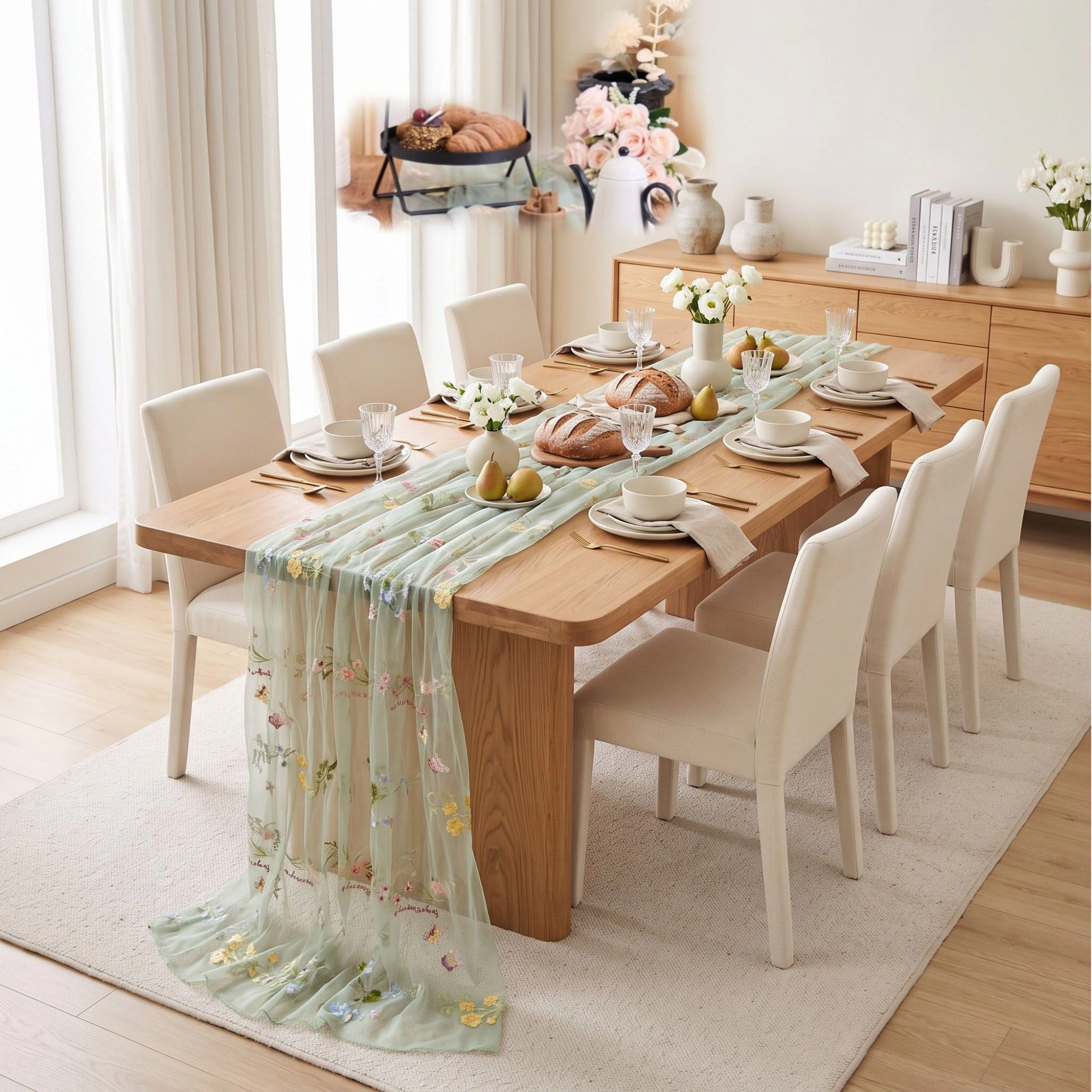 Alilang Unisex Sheer Floral Embroidered Table Runner 29.5x70.9in