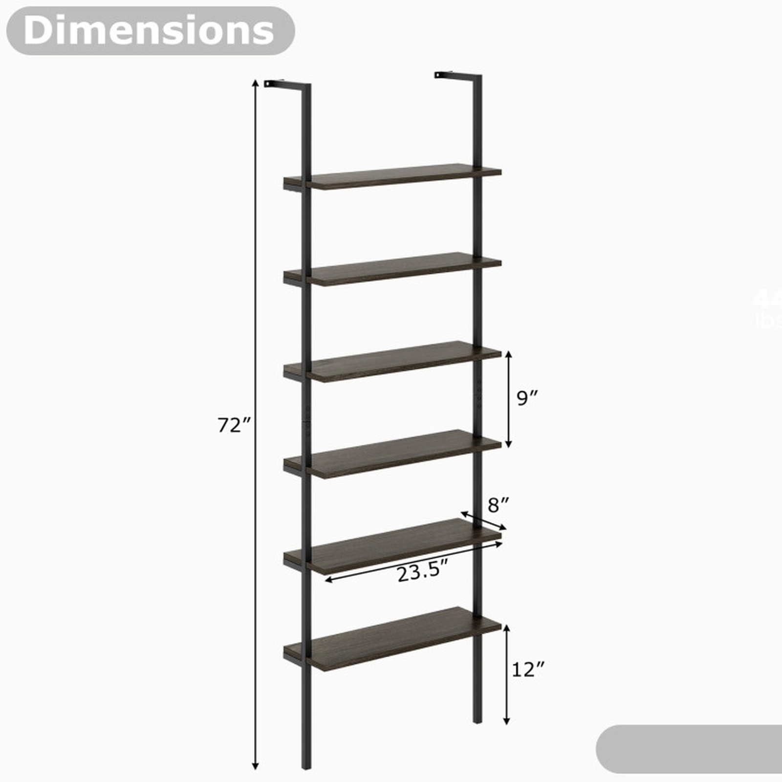 SUGIFT Gray 6-Tier Ladder Shelf 72 in Industrial Wall Mounted Bookshelf