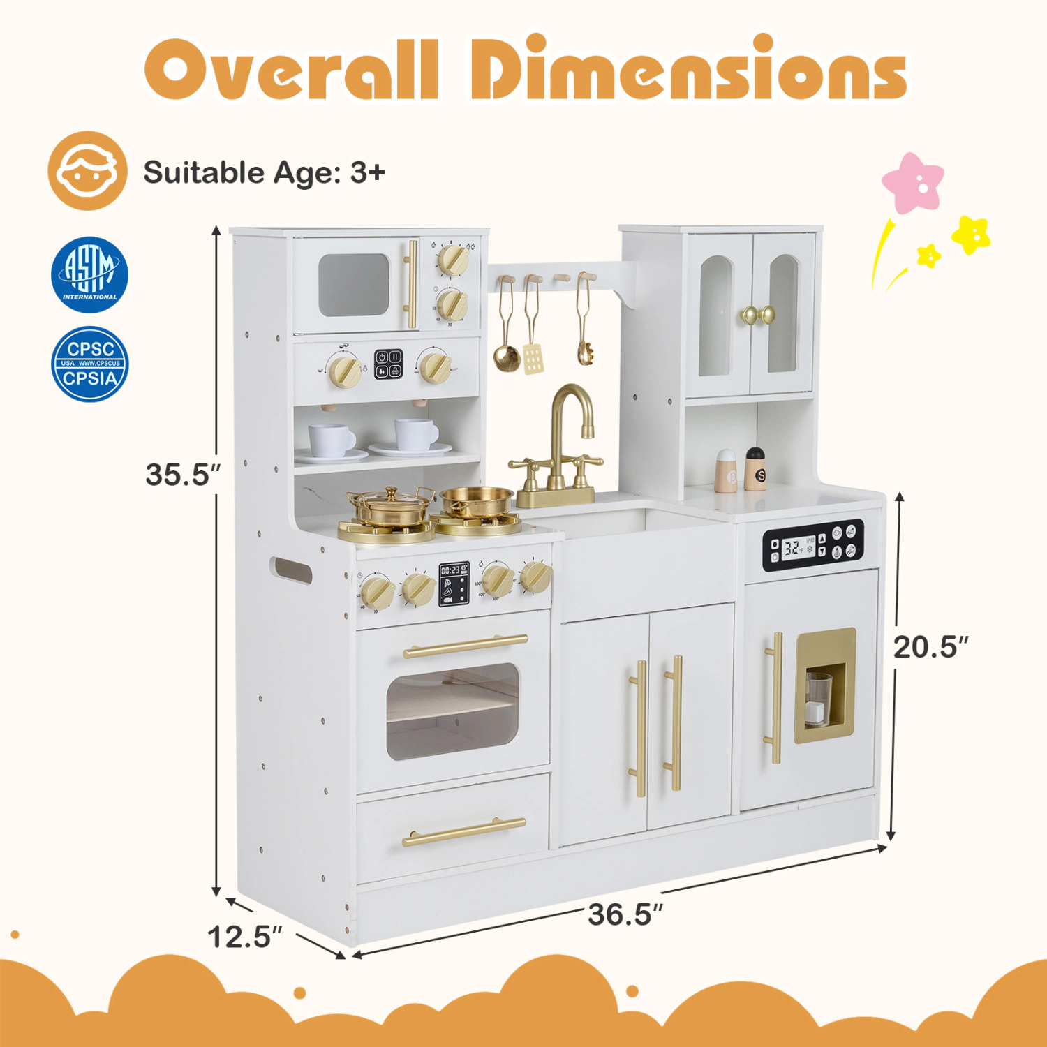 LJG Wooden Kids Kitchen Playset with Realistic Lights and Sounds