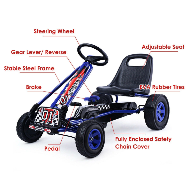 Hivvago 4 Wheels Kids Ride On Pedal Powered Bike Go Kart Racer Car Outdoor Play Toy