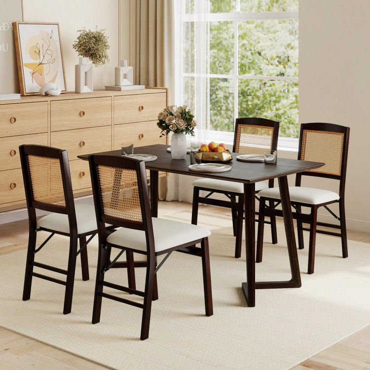 Hivvago Folding Dining Chairs Set Of 4 Rubber Wood With Linen Padded Seat