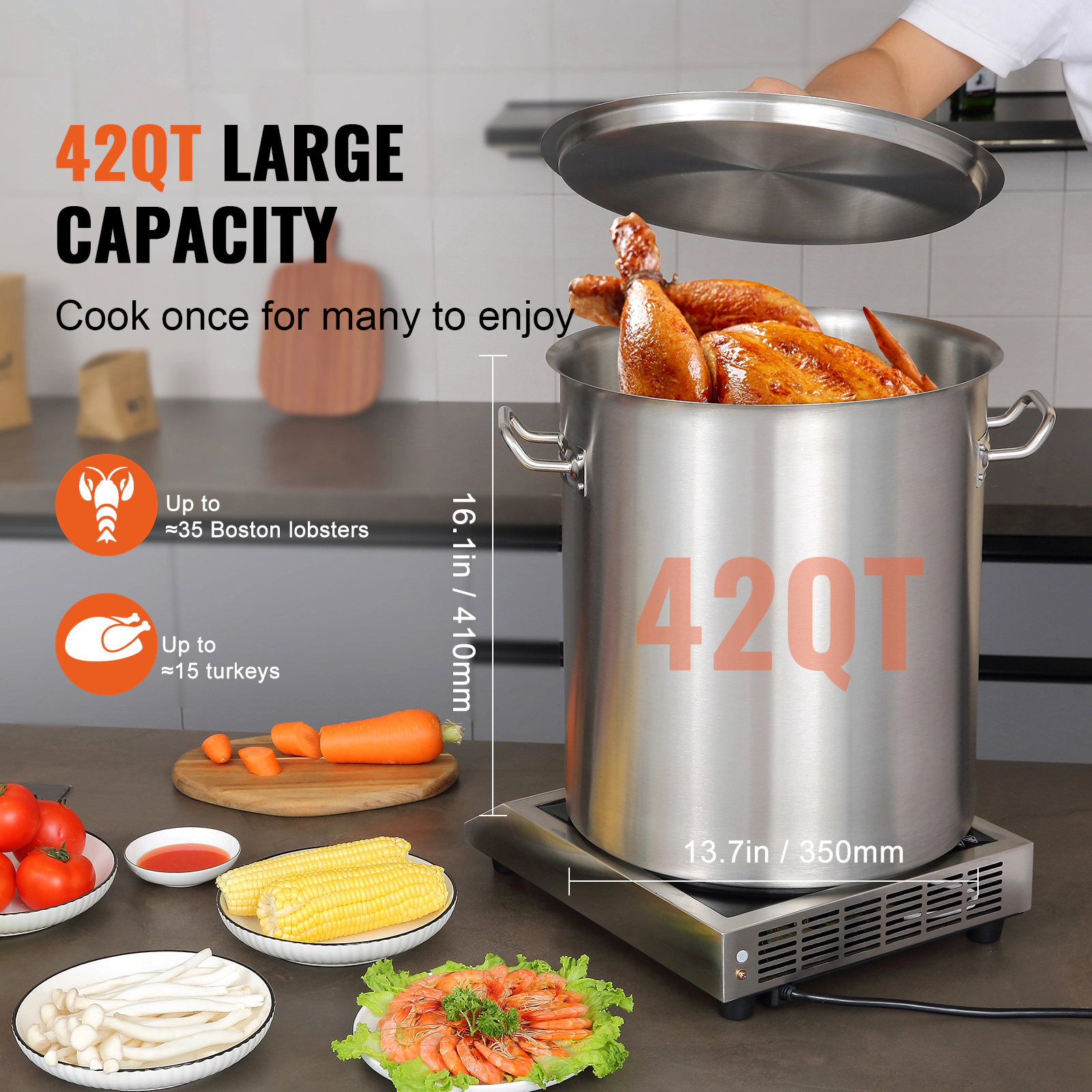 HONGGE 42 Quart 18/8 Stainless Steel Stock Pot with Lid, Induction-Compatible Cookware for Big Batch Cooking