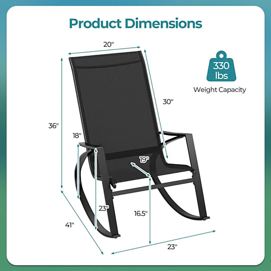Hivvago 2 Pieces Patio Rocking Chairs Outdoor Sling Fabric Rockers With Ergonomic Backrest And Seat-Black