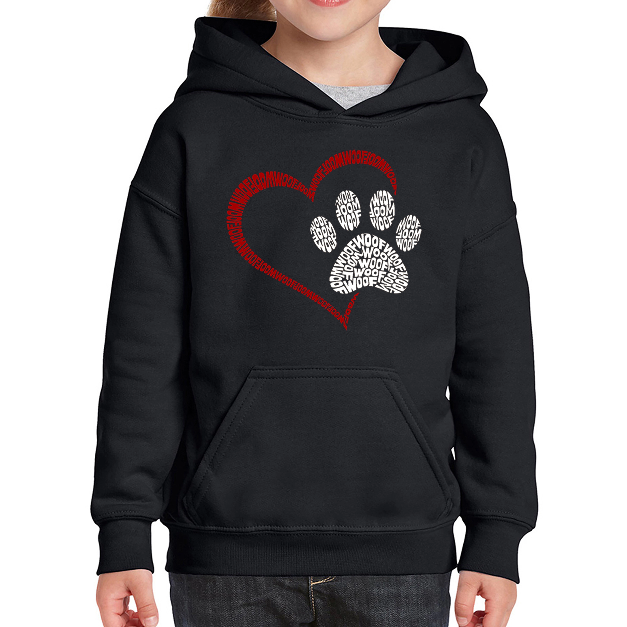 LA Pop Art Girl's Word Hooded Sweatshirt - Paw Heart