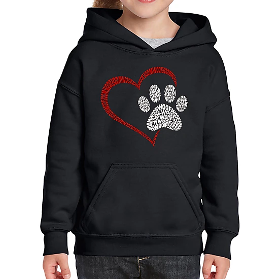 LA Pop Art Girls Word Art Hoodie - Paw Heart