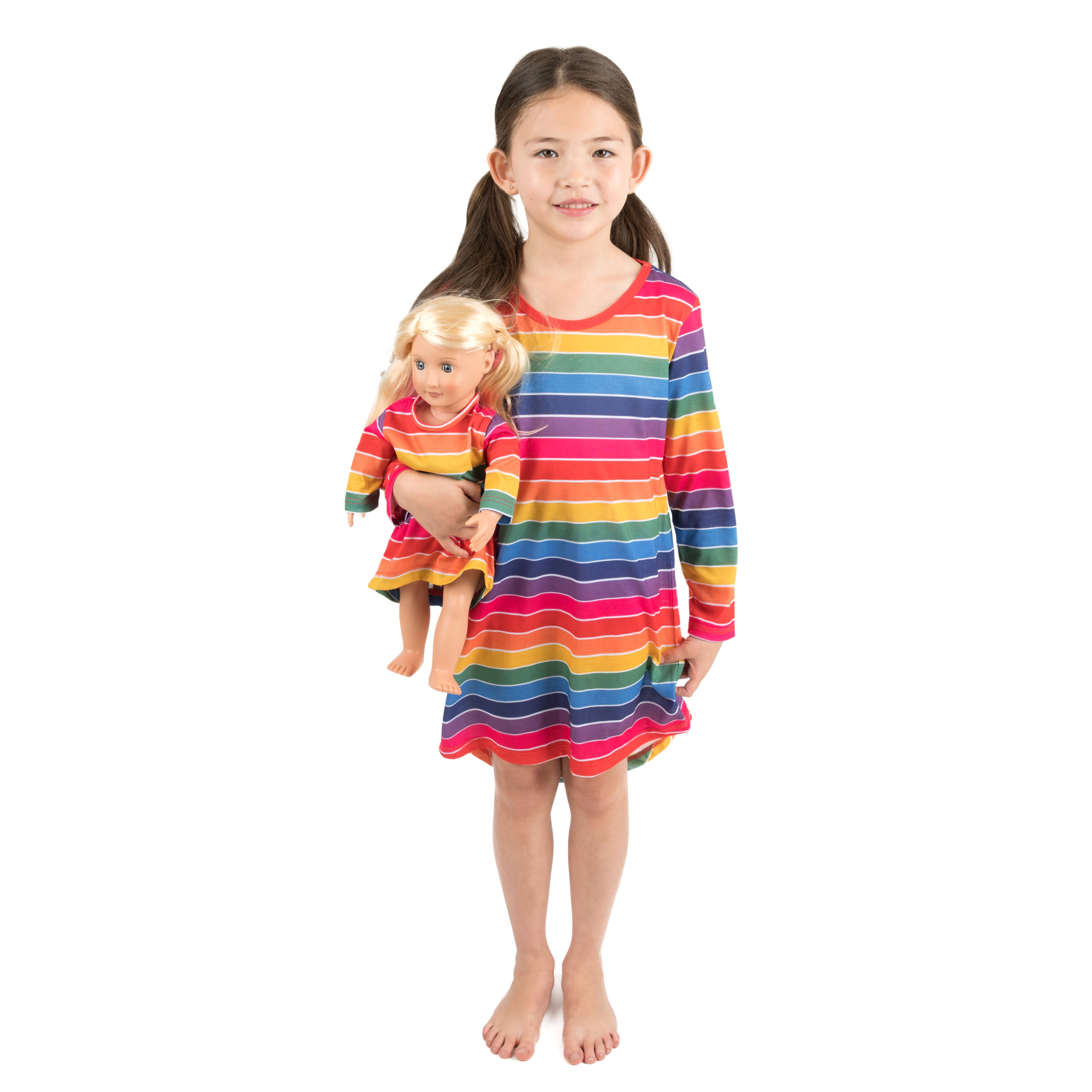 Leveret Girl & Doll Matching Rainbow Striped Long Sleeve Nightgown Set