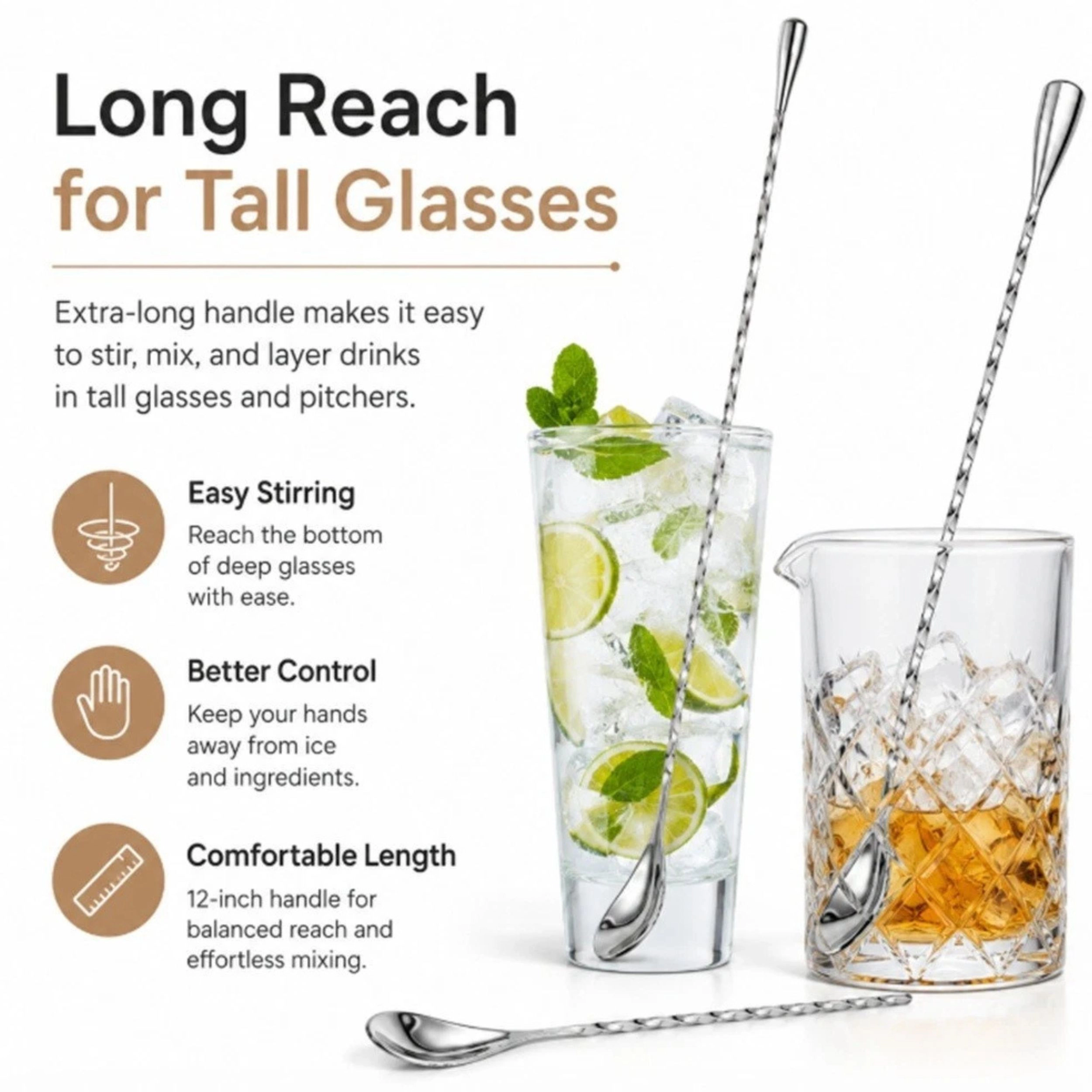 Home Collection 12-Inch Stainless Steel Bar Spoon Professional Cocktail Mixing Spoon