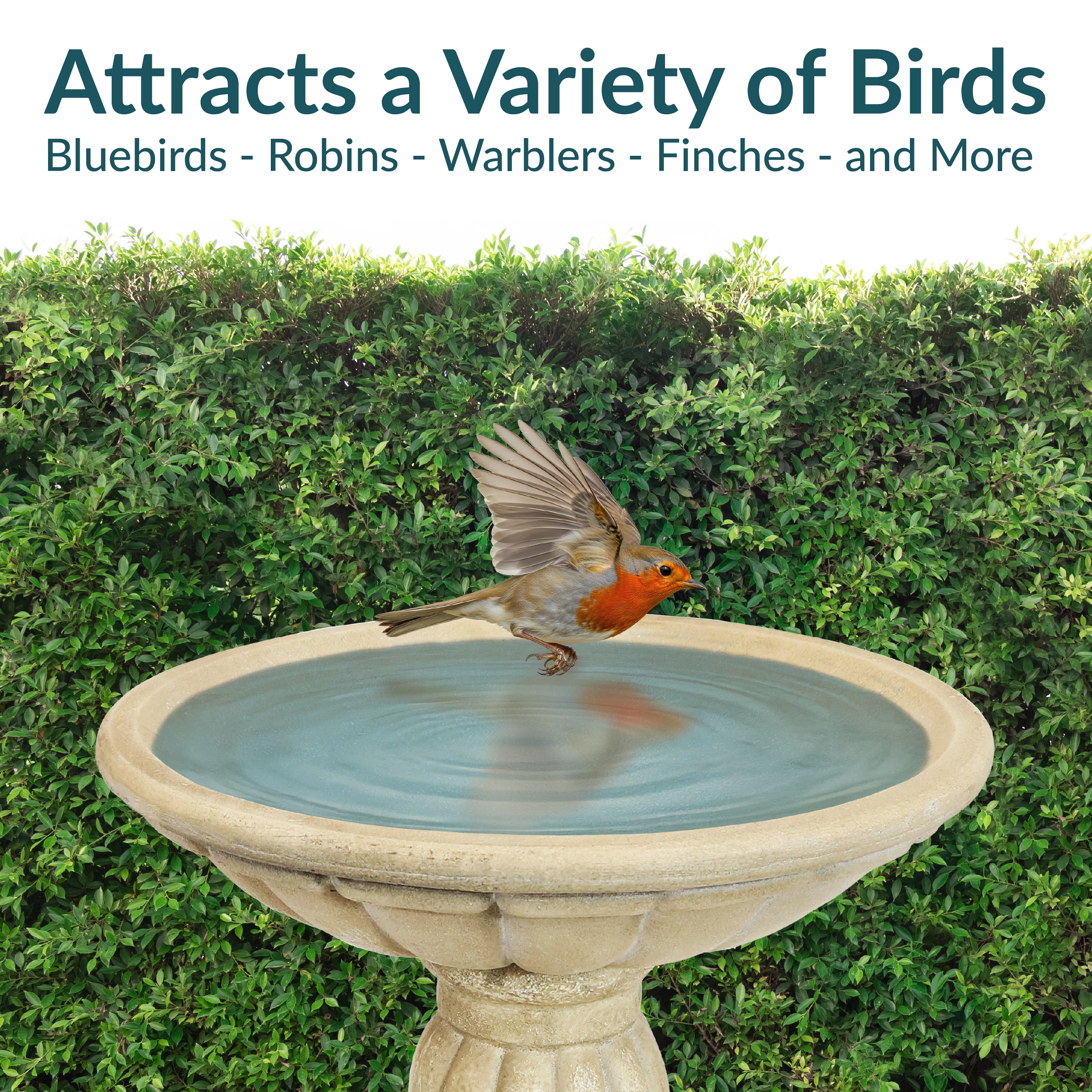 Sunnydaze Grecian Concrete Bird Bath for Outside, 20” H, Antique White