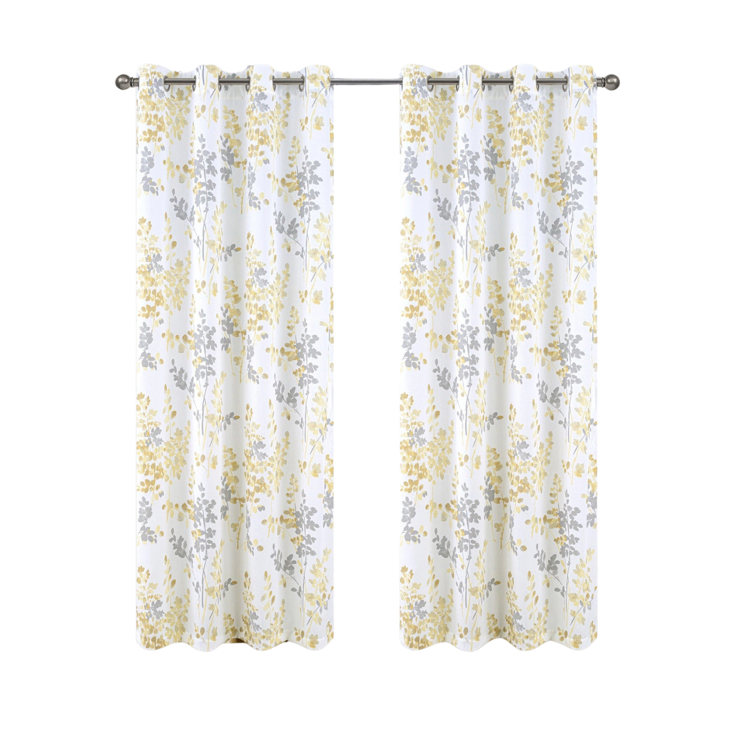 Olivia Gray 100% Polyester 140 GSM Aiden Printed Textured Grommet Curtain Panel 54" x 90" Yellow