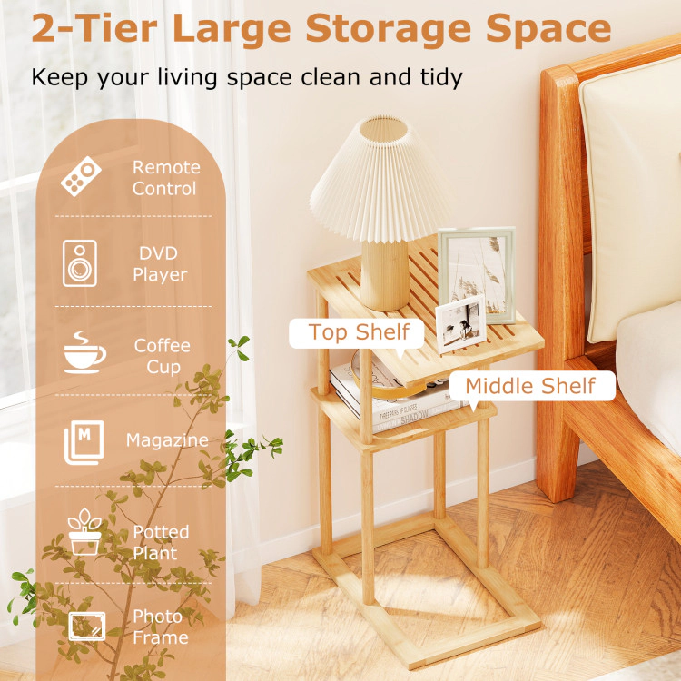 Hivvago Side Table Set of 2 with Storage Shelves and Bamboo Construction