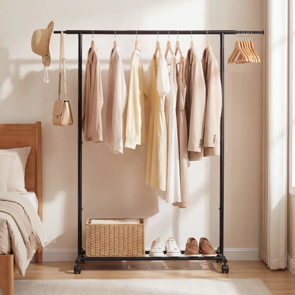 Hivvago Rolling Clothes Rack with Extendable Rods