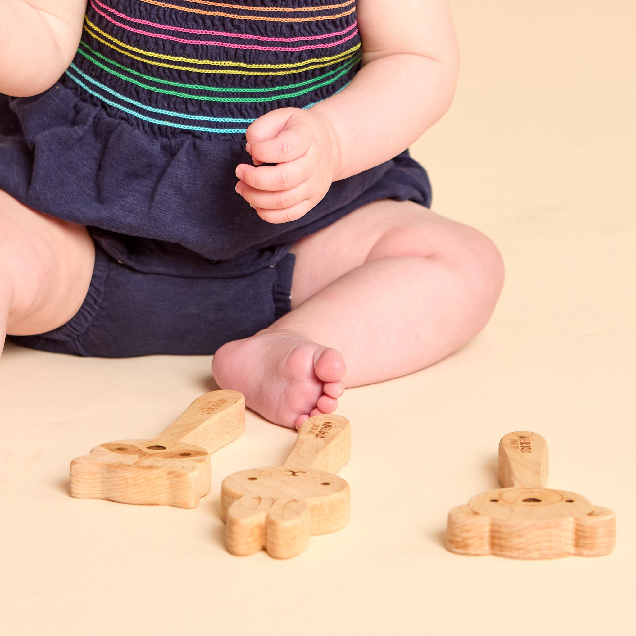 Solid Maple Wood Baby Rattle - Natural Bunny Teether Made in USA