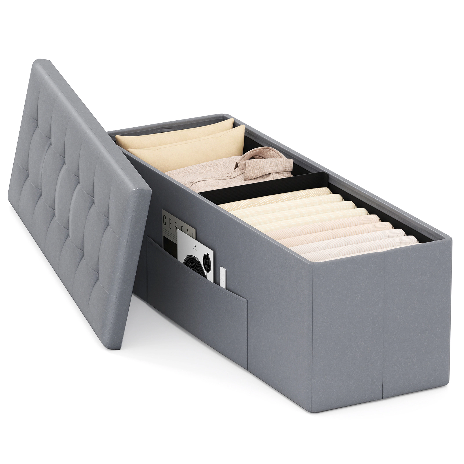 SUGIFT 43-in Folding Storage Ottoman Bench Foot Rest Stool with 550-lb Capacity 38-Gallon Storage 43 x 15 x 15 in Gray