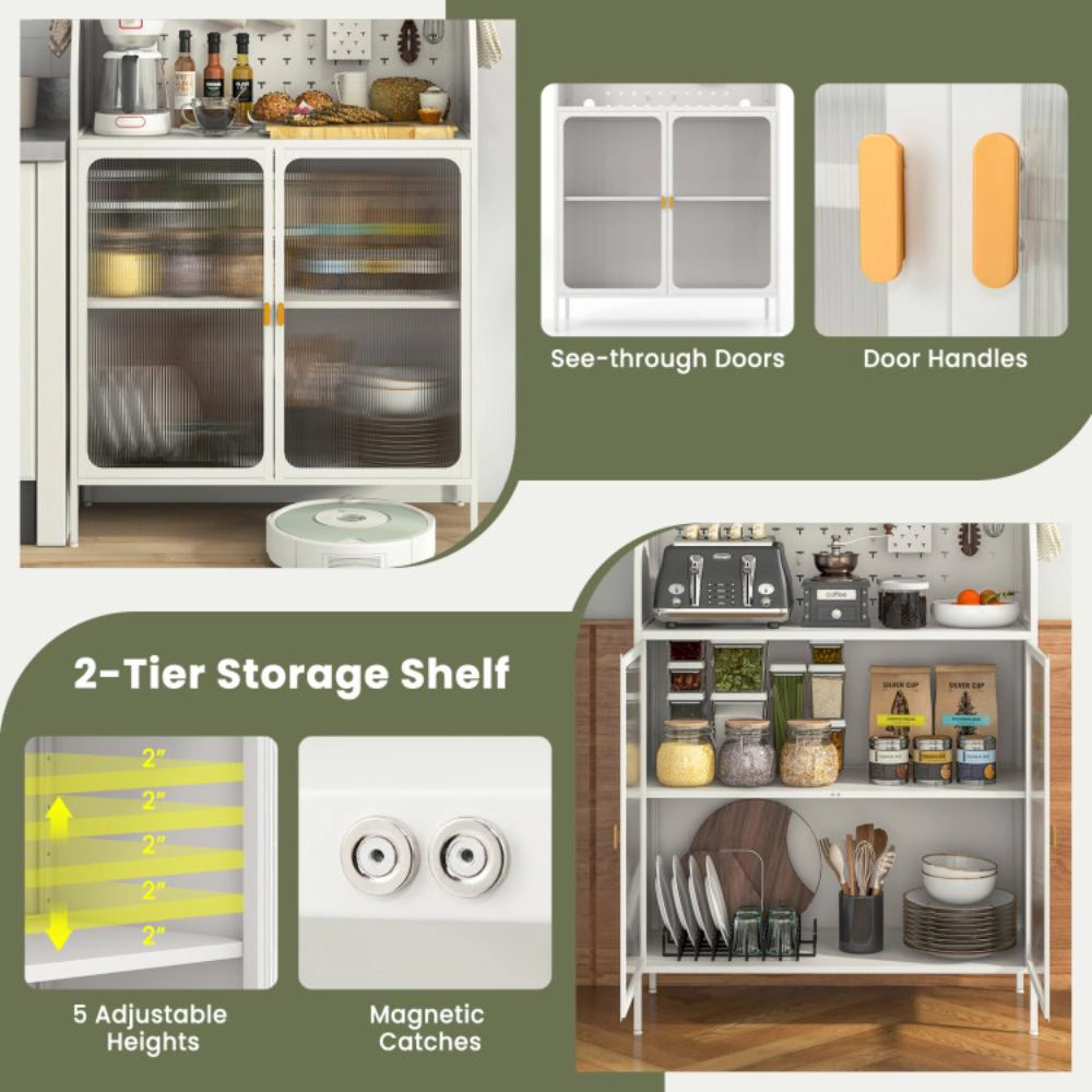 Hivvago 5-Tier Metal Baker'S Rack With See-Through Flip-Up Door And Pegboard-White