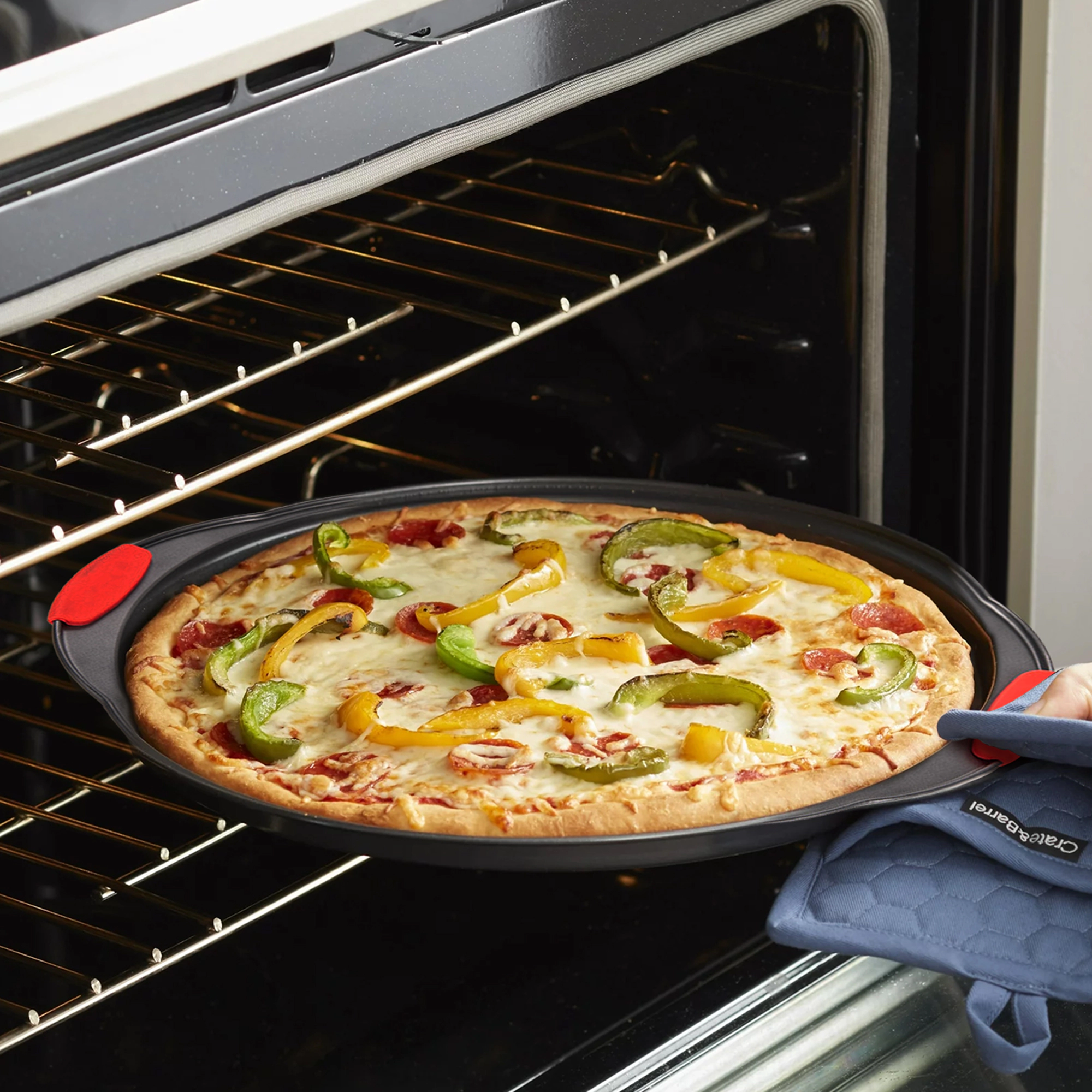 Cheer Collection 13-Inch Perforated Nonstick Pizza Pan with Silicone Grips