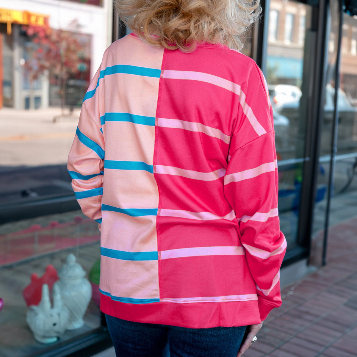 Sol Living Womens Stripe Color Block Crewneck Long Sleeve Plus T Shirt